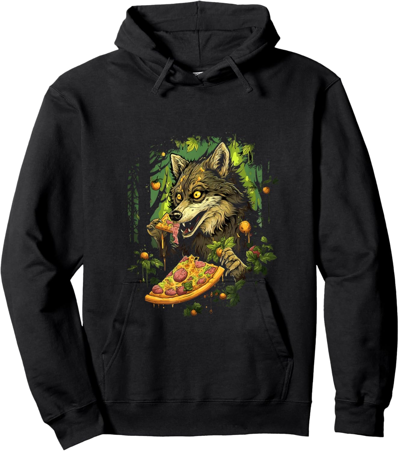 Wolf Eating Pizza Forest Wolves Animal Hoodie - Hoodie | Black