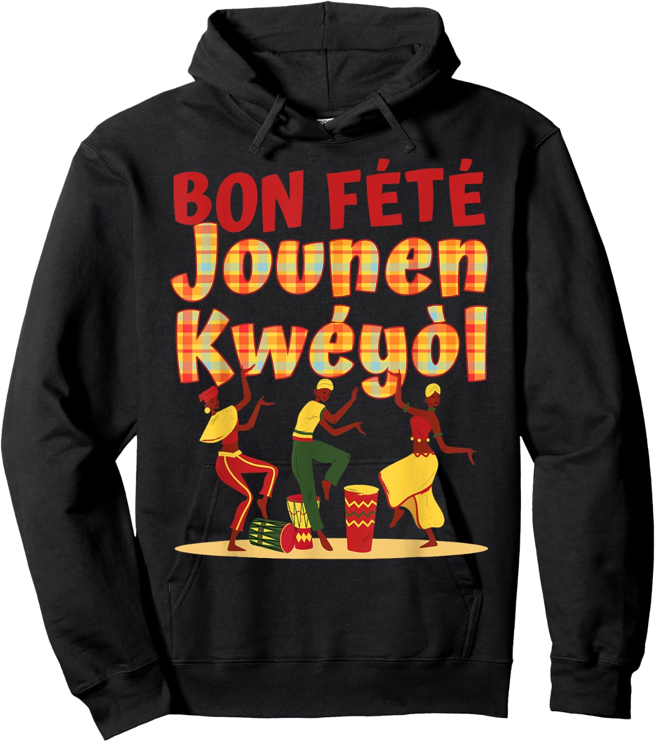 Bon Fete Jounen Kweyol, Happy Creole Day Madras Plaid Hoodie - Hoodie | Black