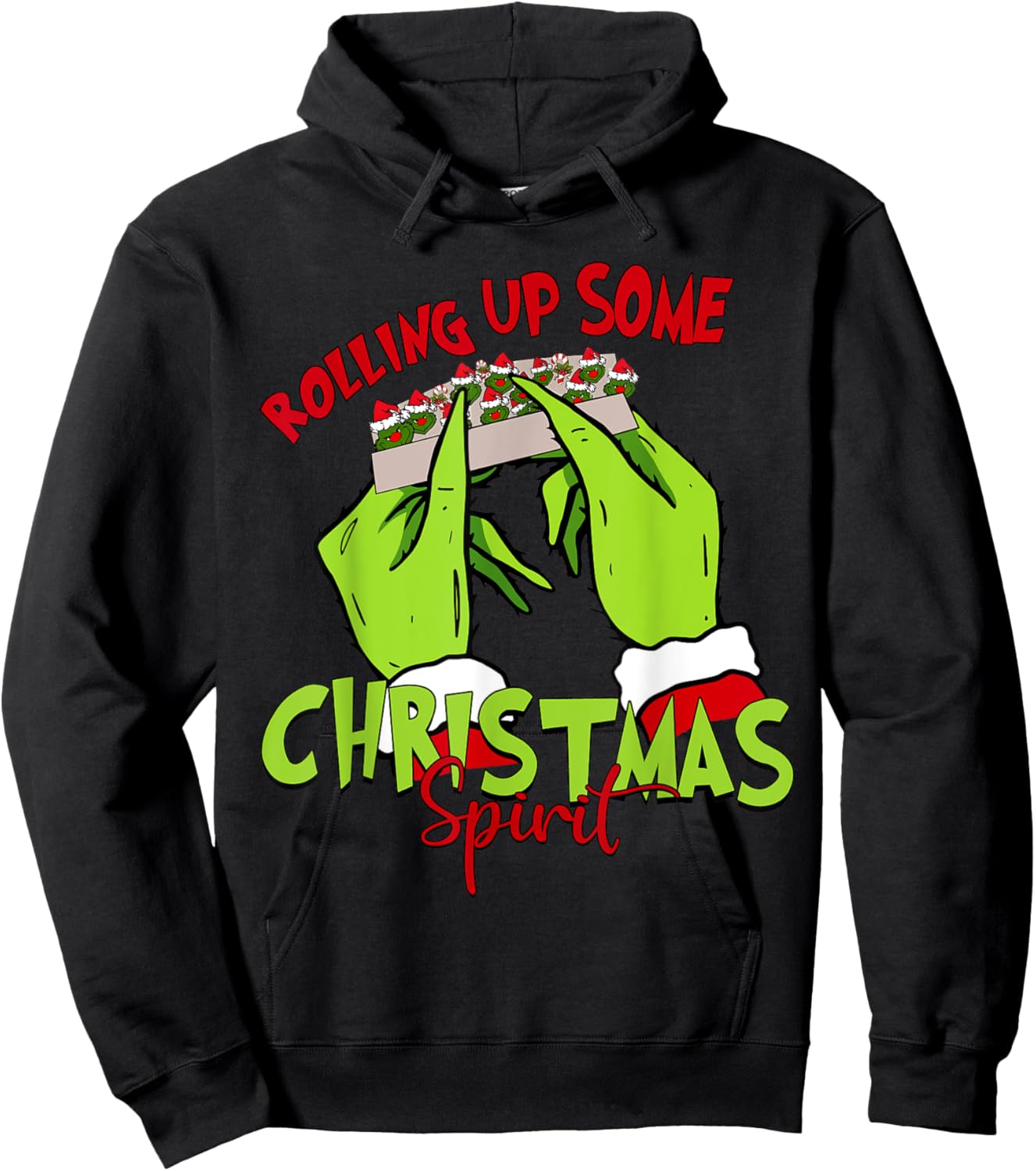 Rolling Up Some Christmas Spirit Xmas Santa Pajamas Holiday Hoodie - Hoodie | Black