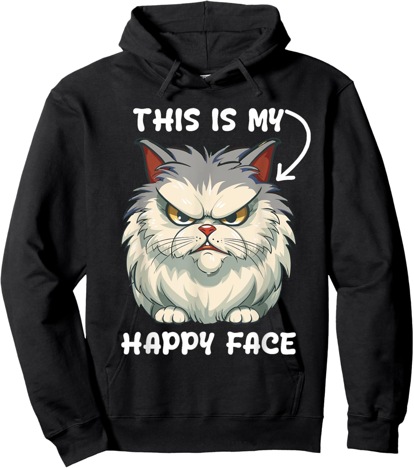 This Is My Happy Face Funny Cat With Grumpy Face Cat Lover Hoodie - Hoodie | Black