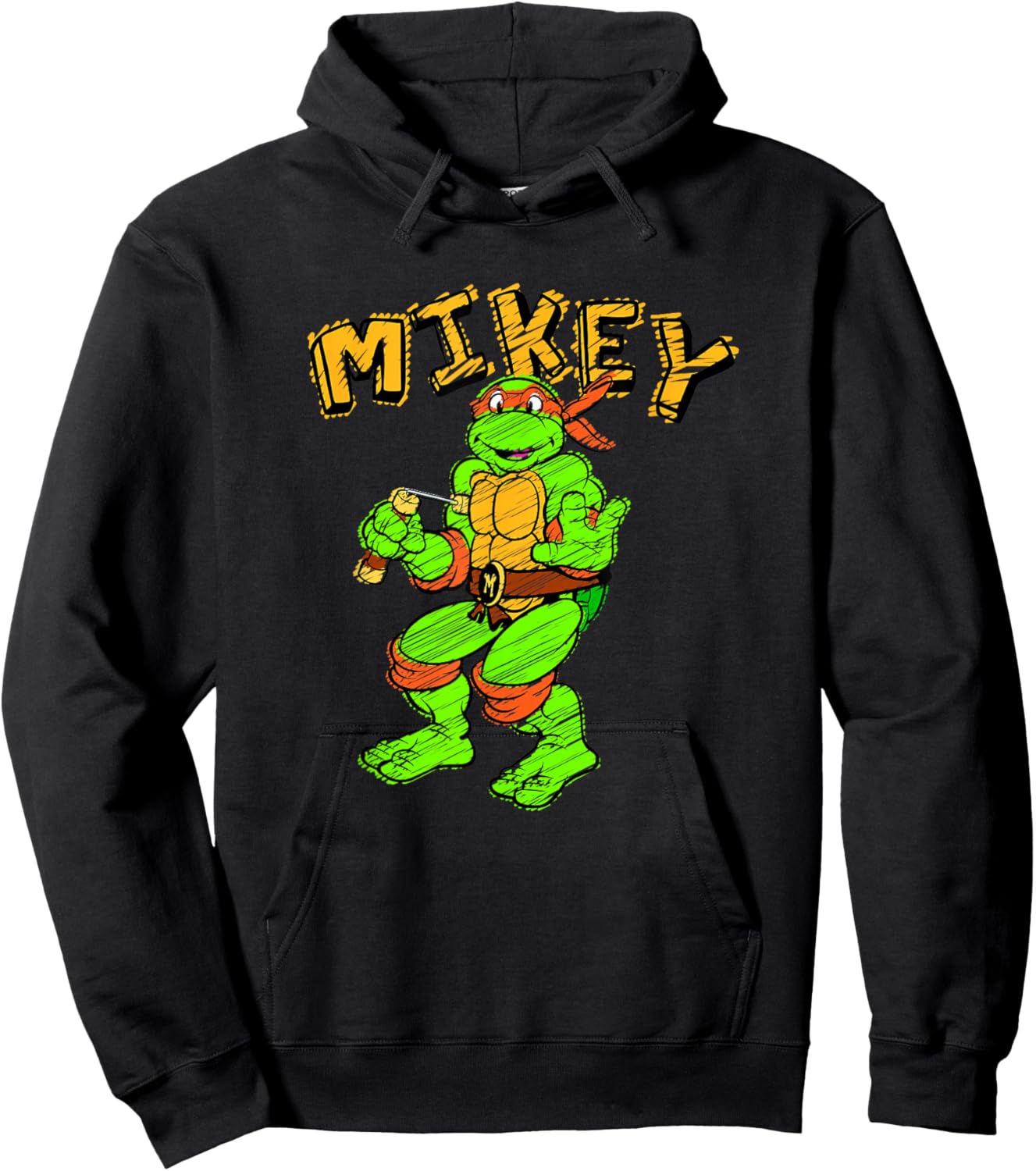 Teenage Mutant Ninja Turtles Michelangelo Draw Mikey Logo Hoodie - Hoodie | Black