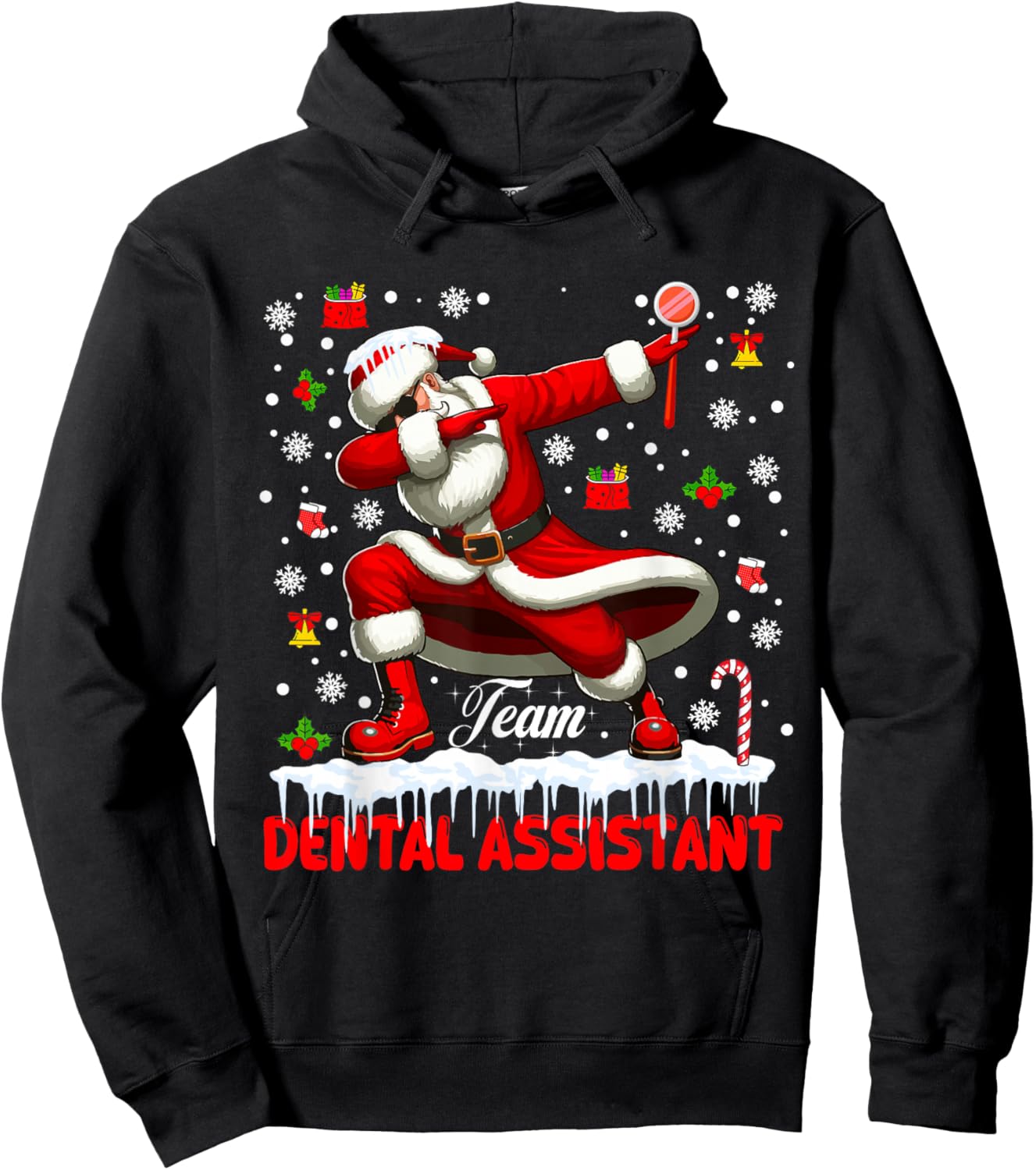 Team Dental Assistant Christmas Santa Dabbing Matching Job Hoodie - Hoodie | Black