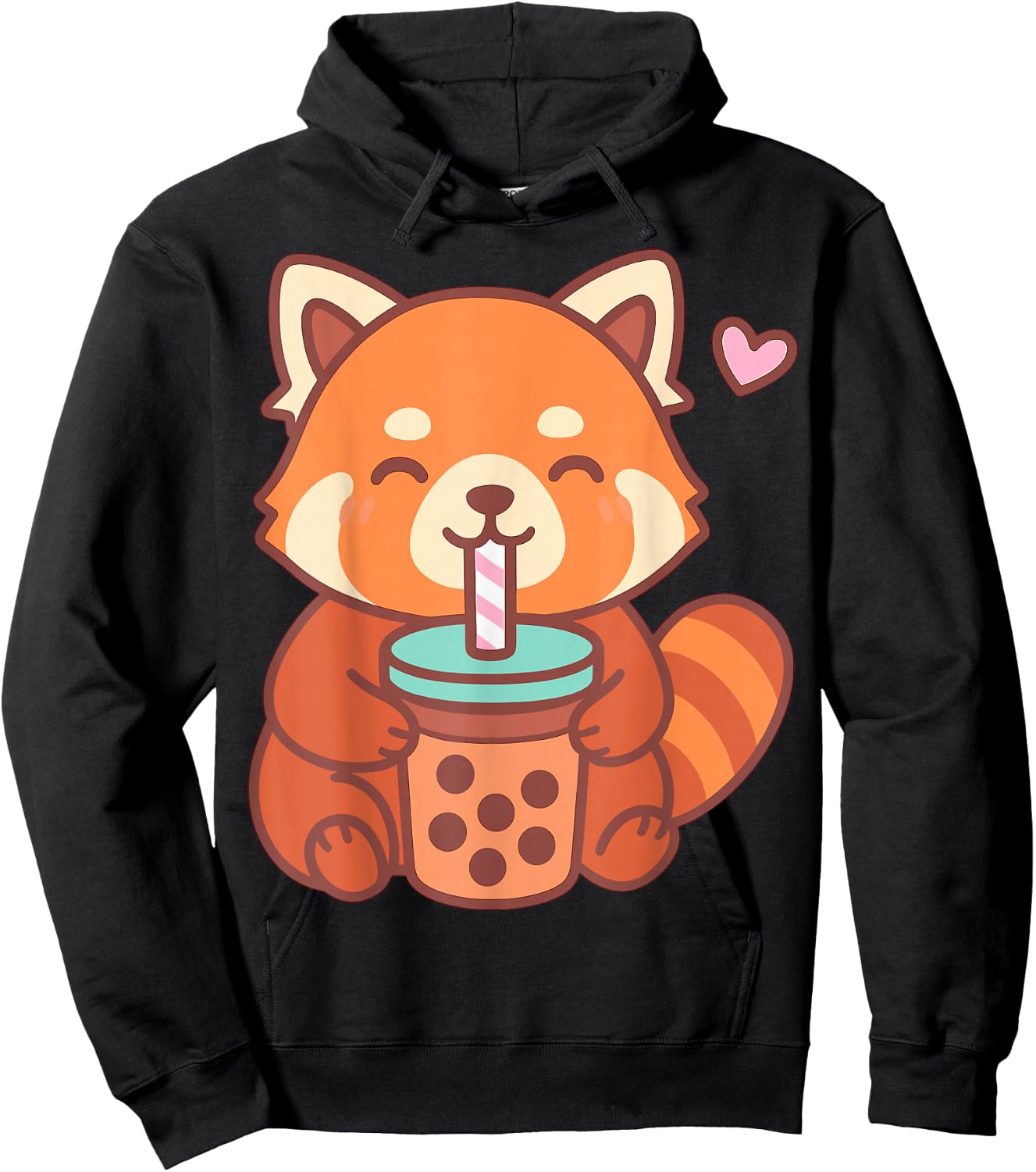 Kawaii Red Panda Drinking Boba Bubble Tea Hoodie - Hoodie | Black