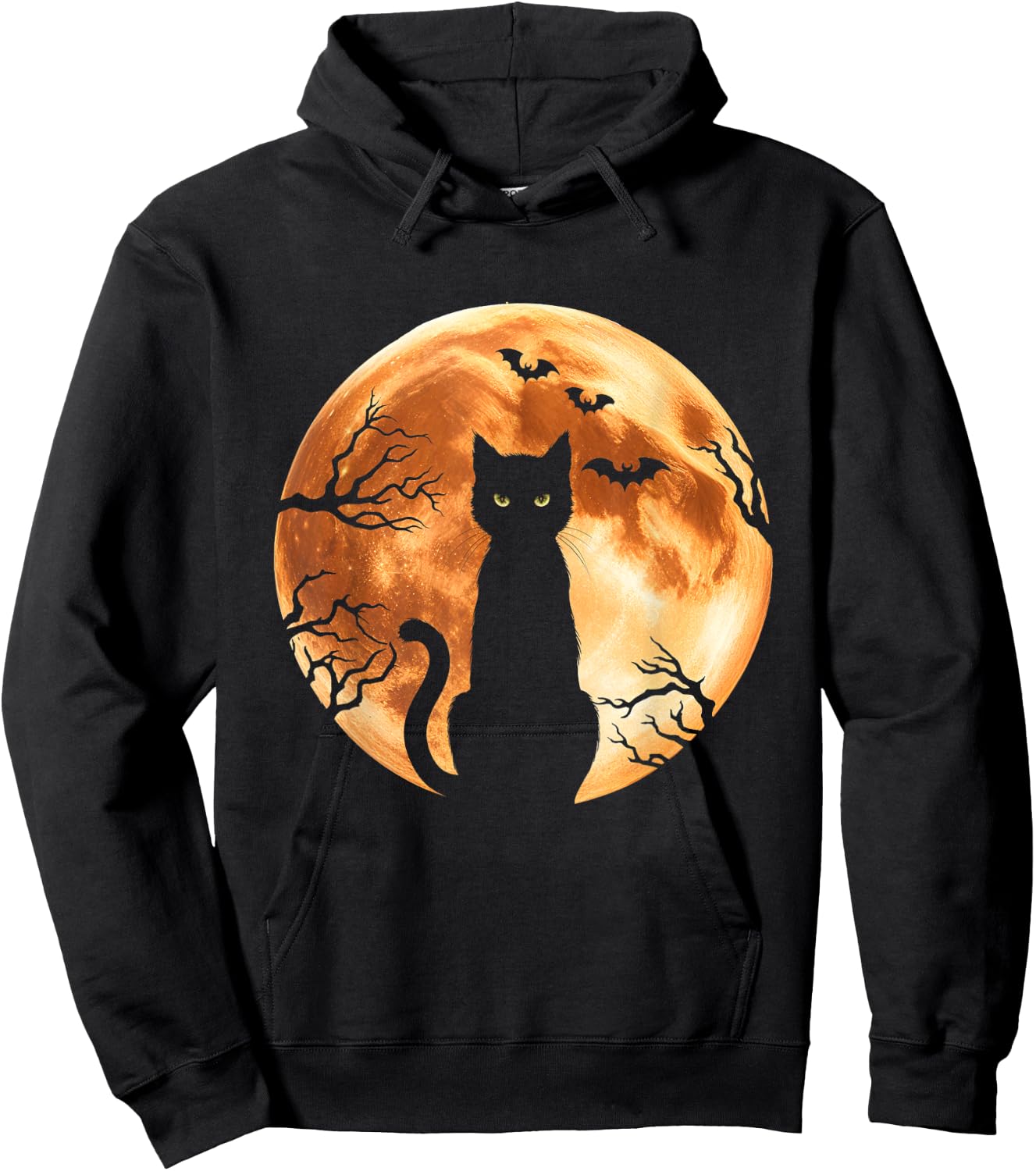 Halloween Cat Moon Bats Spooky Night Black Cat Hoodie - Hoodie | Black