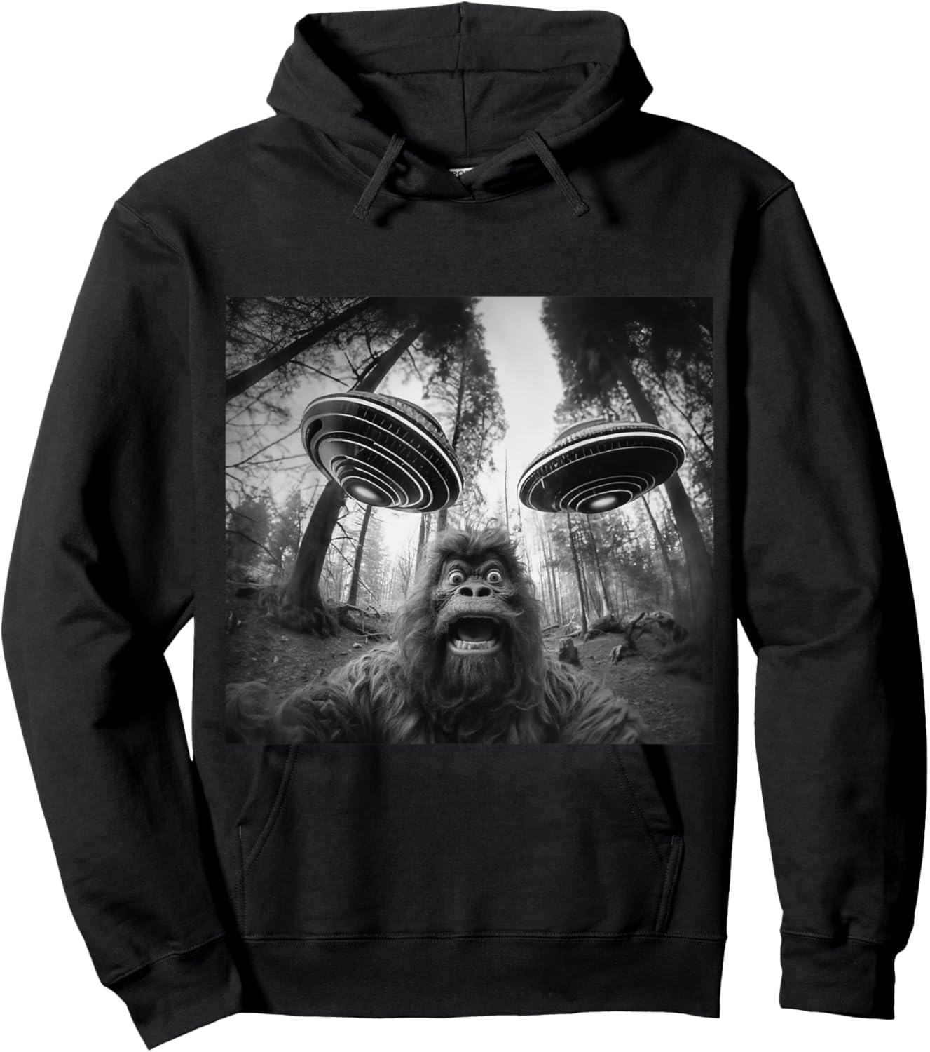 funny bigfoot Sasquatch Alien UFO women graphic fun Hoodie - Hoodie | Black