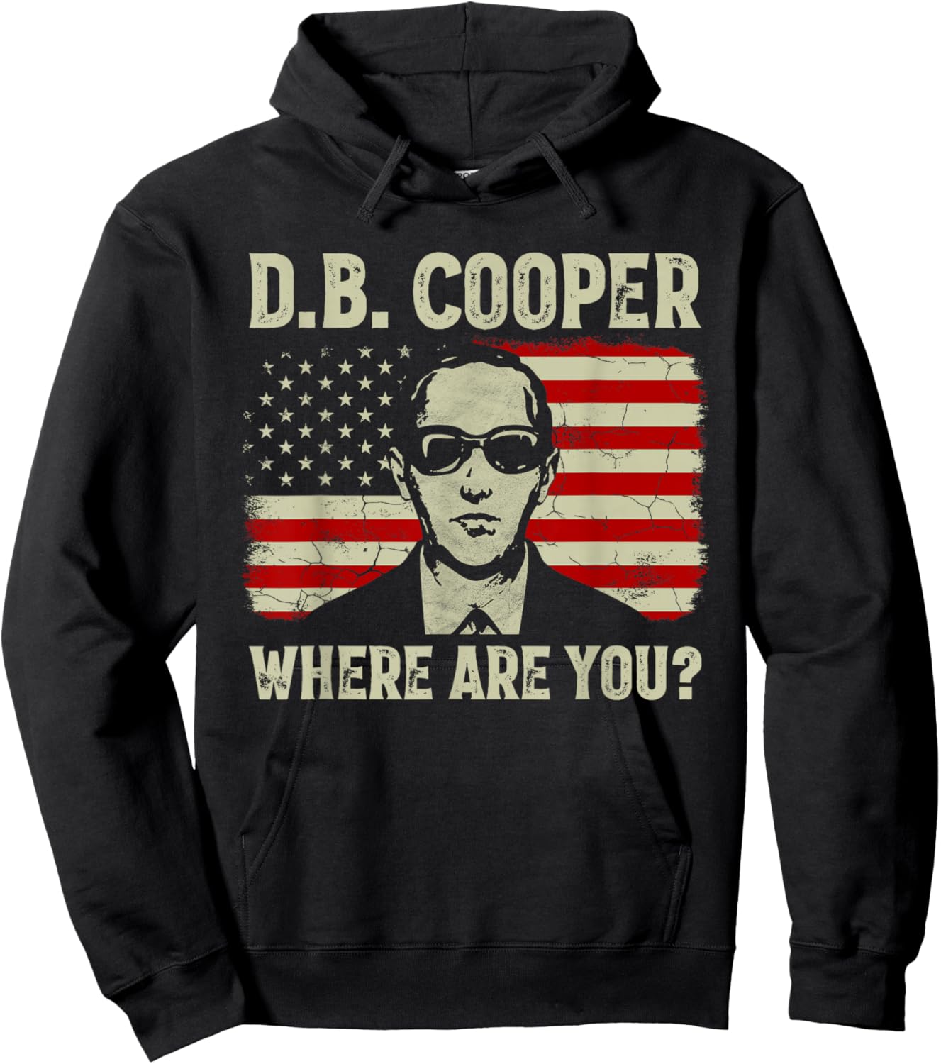 DB Cooper Where Are You D.B. Coopers Vintage US Flag Hoodie - Hoodie | Black