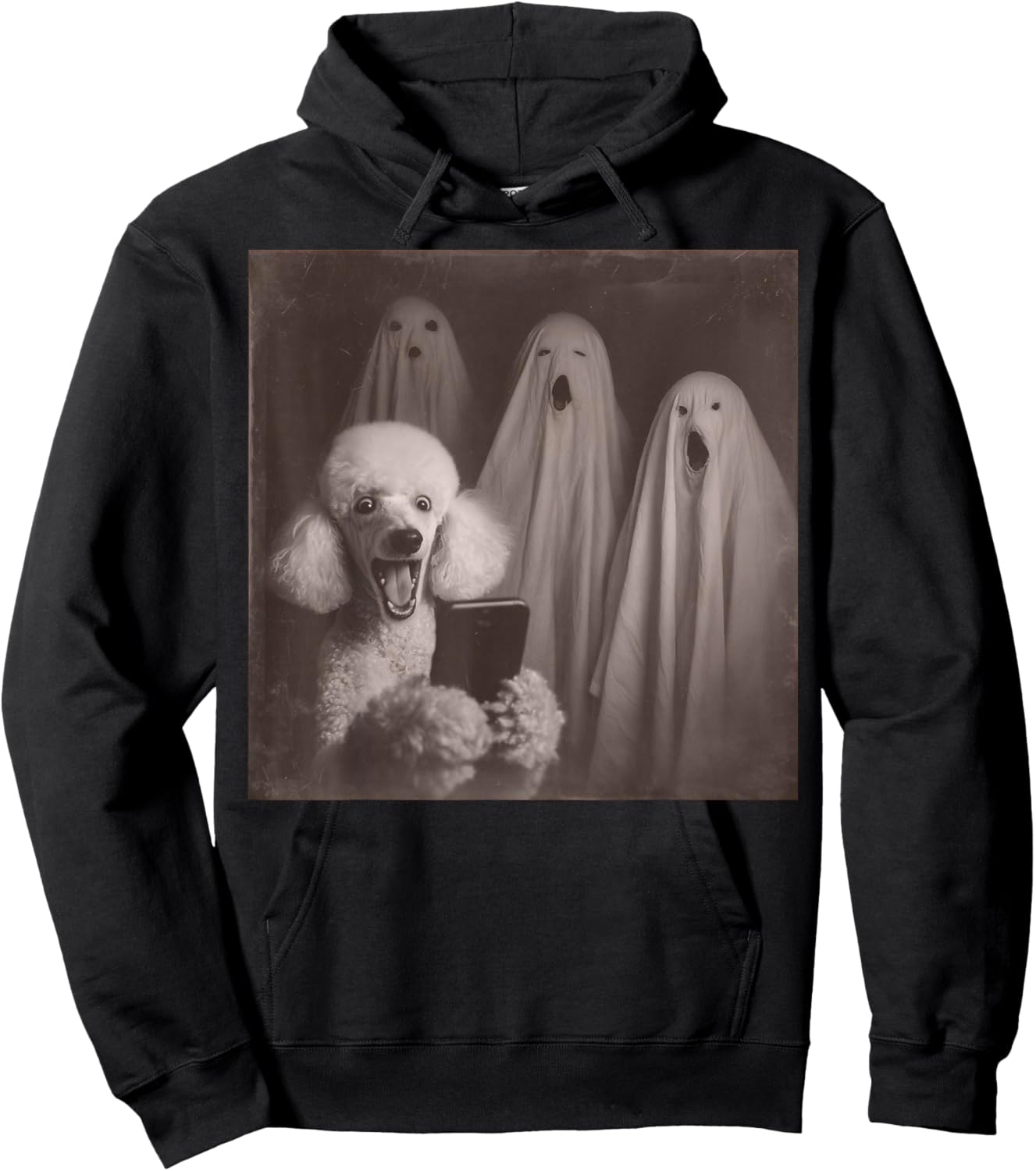 Funny Poodle with Ghosts Retro Halloween Dog Lover Hoodie - Hoodie | Black