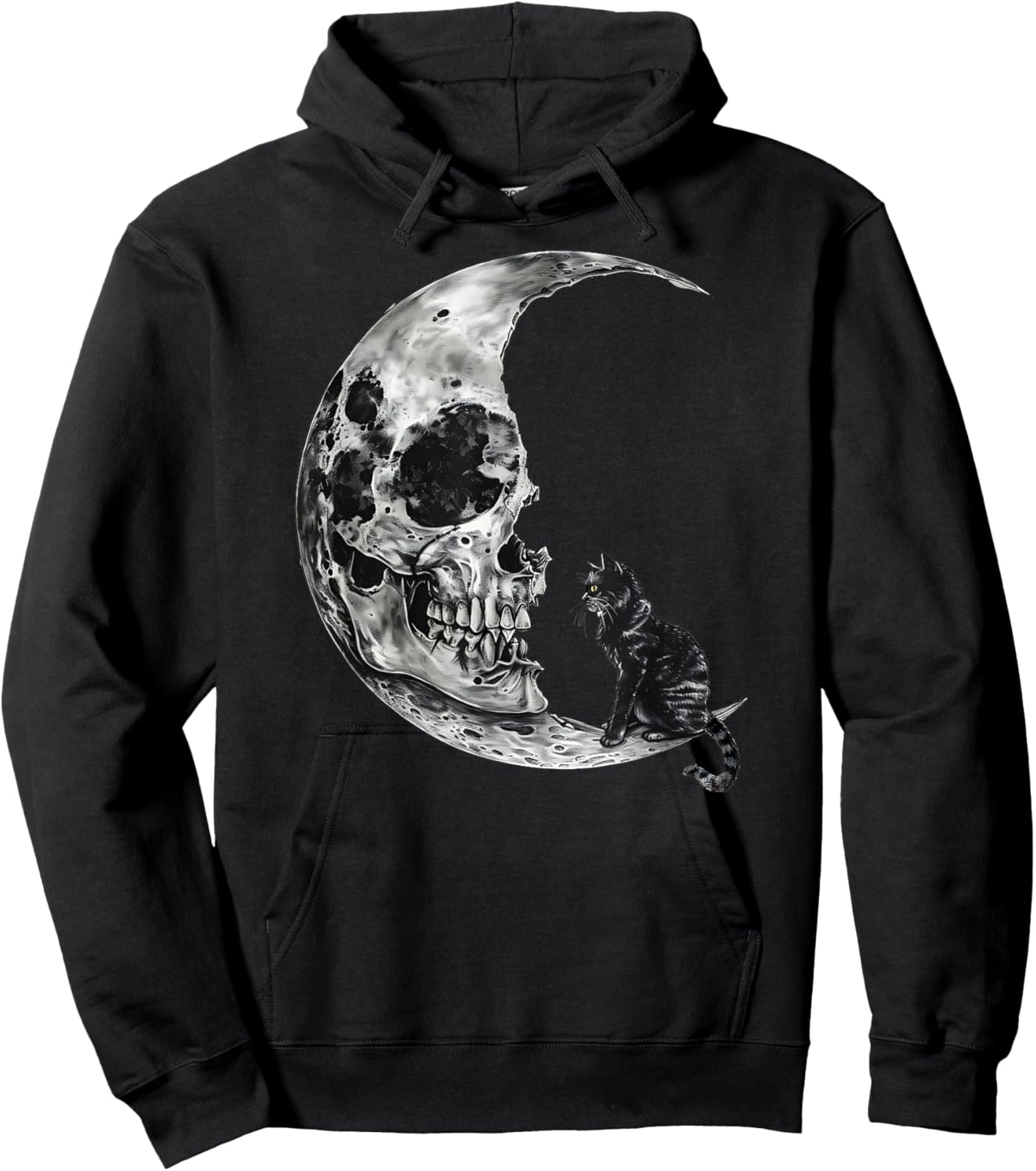 Vintage Halloween Black Cat Scary Skull Moon Men Women Kids Hoodie - Hoodie | Black