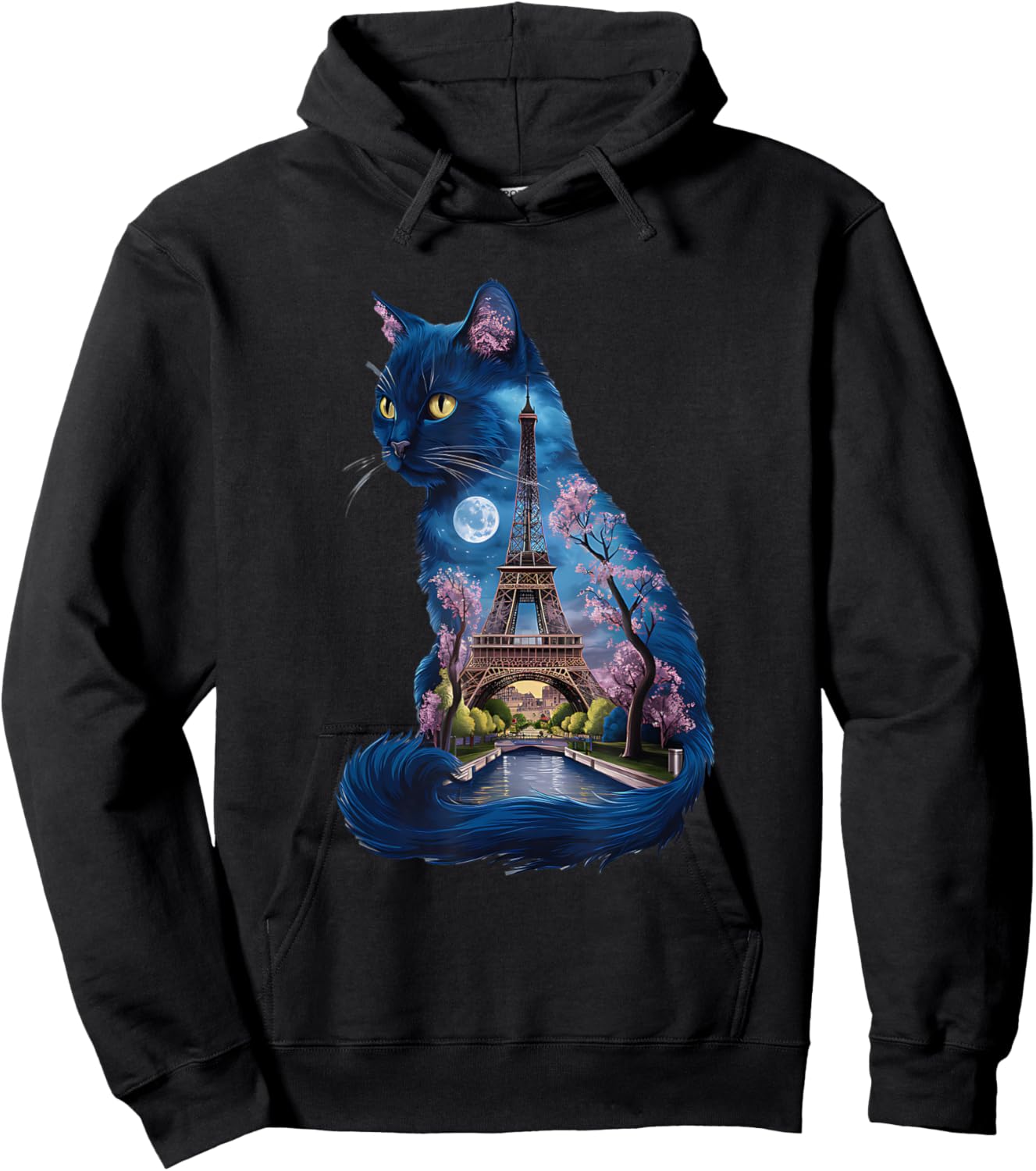 Pretty Parisian Cat Silhouette French Eiffel Tower European , Black, S Hoodie - Hoodie | Black