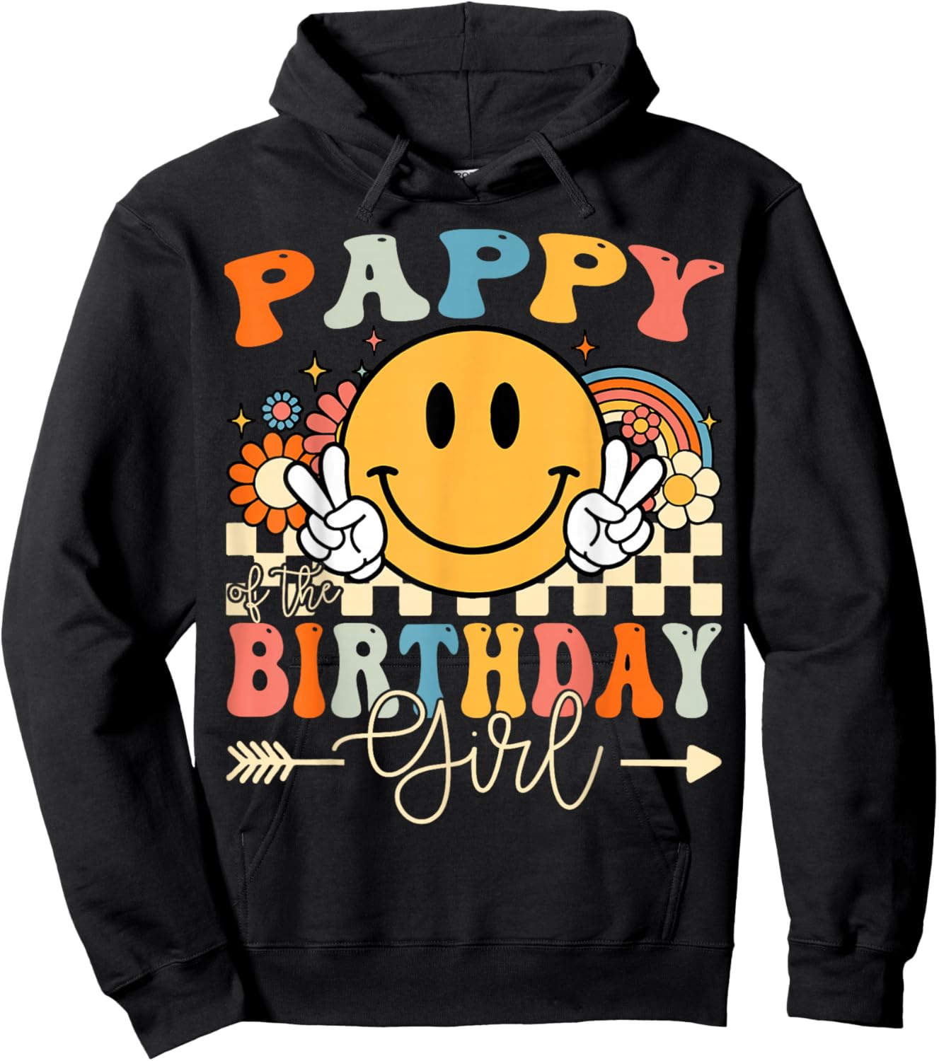 Pappy Of The Birthday Girl Groovy Retro Vintage Hoodie - Hoodie | Black