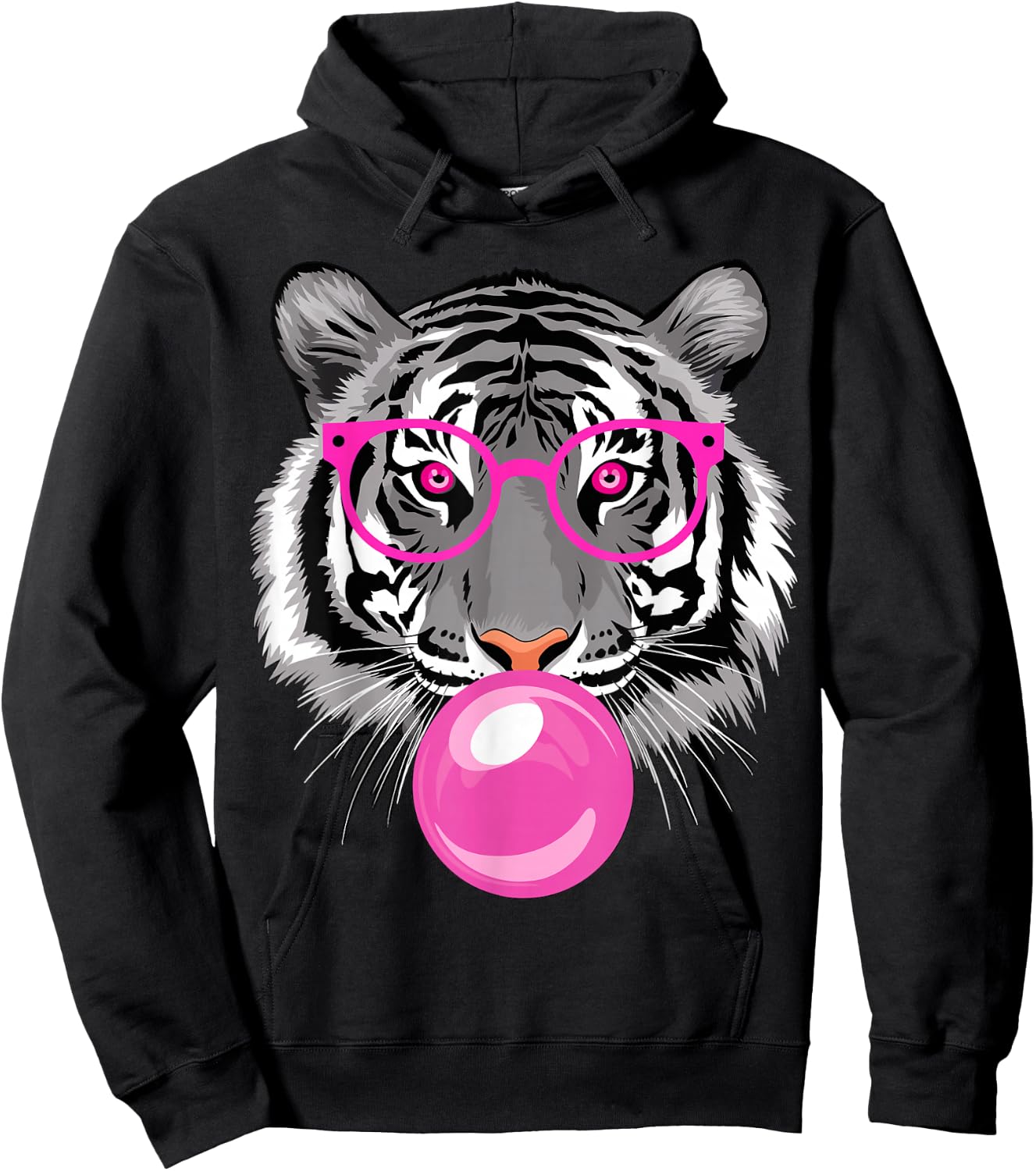 Tiger with Glasses and Bubble Gum Hoodie - Hoodie | Black