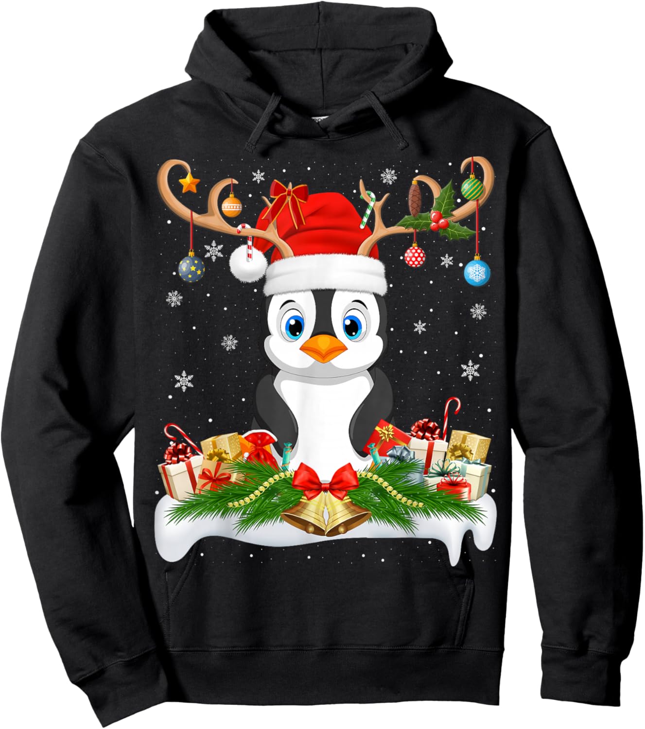 Xmas Lighting Reindeer Santa Penguin Christmas Hoodie - Hoodie | Black
