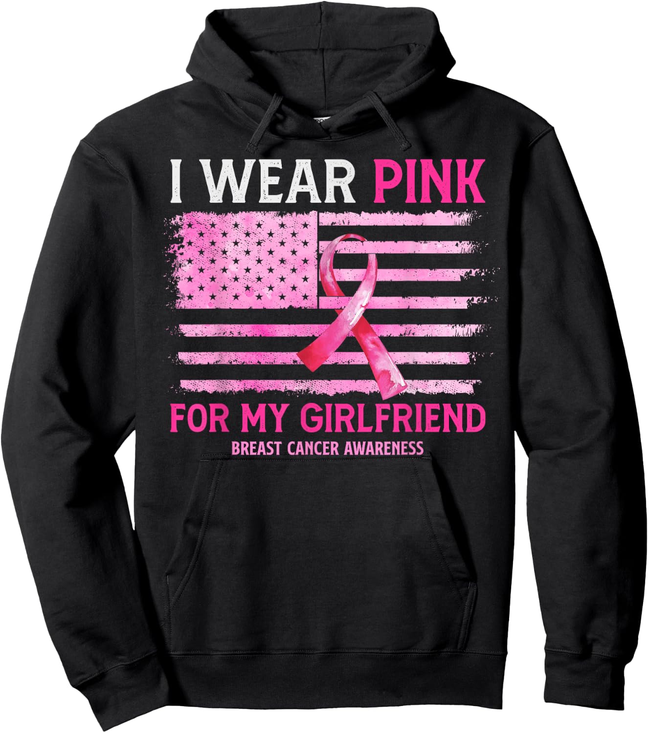 I Wear Pink For My Girlfriend Breast Cancer American Flag Hoodie - Hoodie | Black
