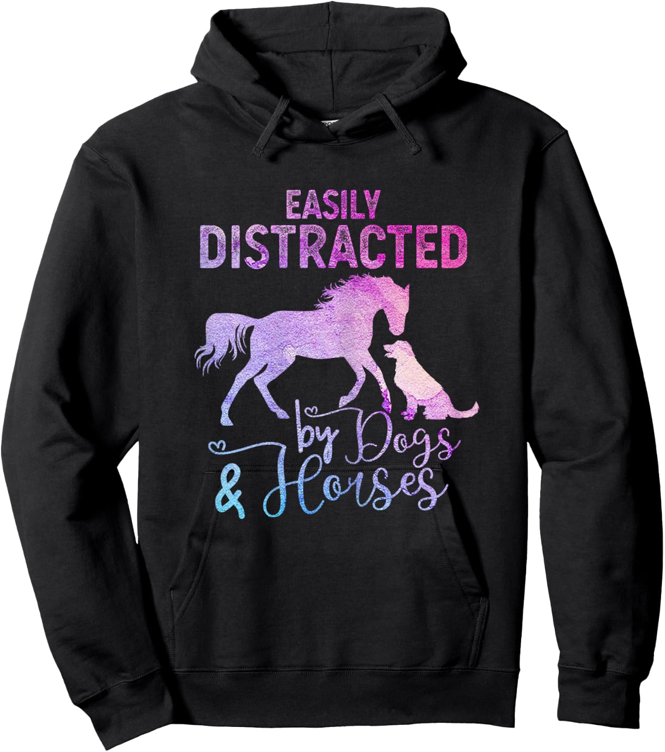 Funny Horse Women Girls Easily Distracted By Dogs & Horses Hoodie - Hoodie | Black