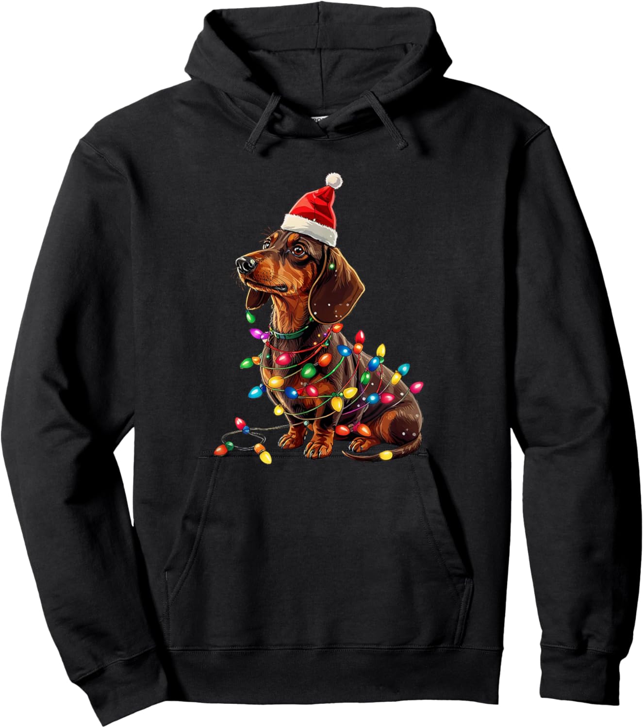 Dachshund Christmas Weiner Dog Xmas Pajamas Cute Women Kids Hoodie - Hoodie | Black