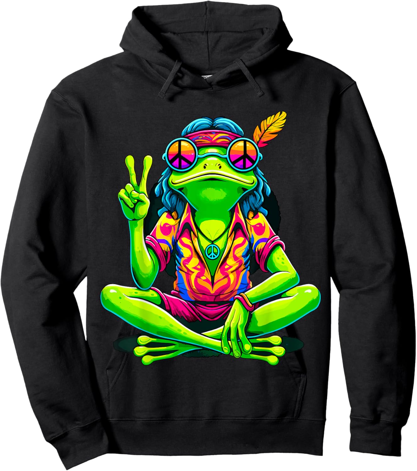 Hippie Frog Peace Sign Hoodie - Hoodie | Black