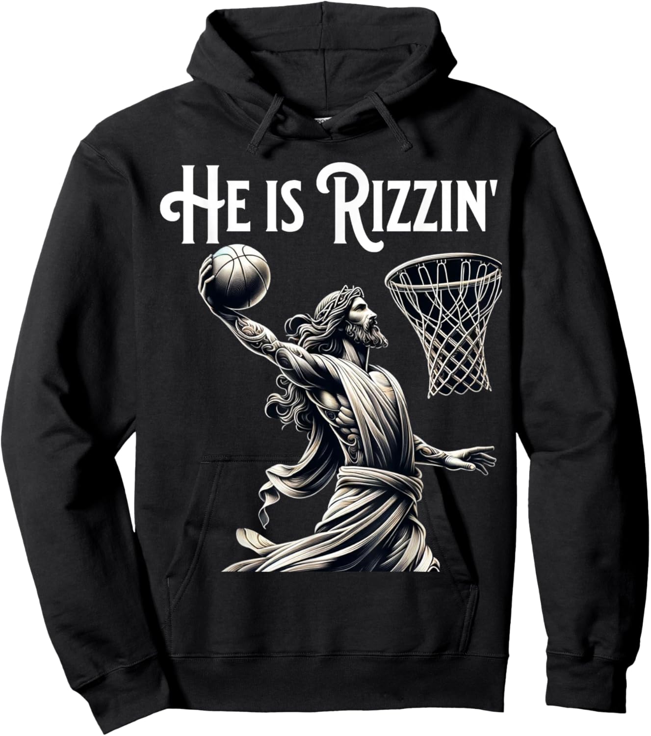 He is Rizzin Jesus Playing Basketball Funny Sports Rizz Hoodie - Hoodie | Black