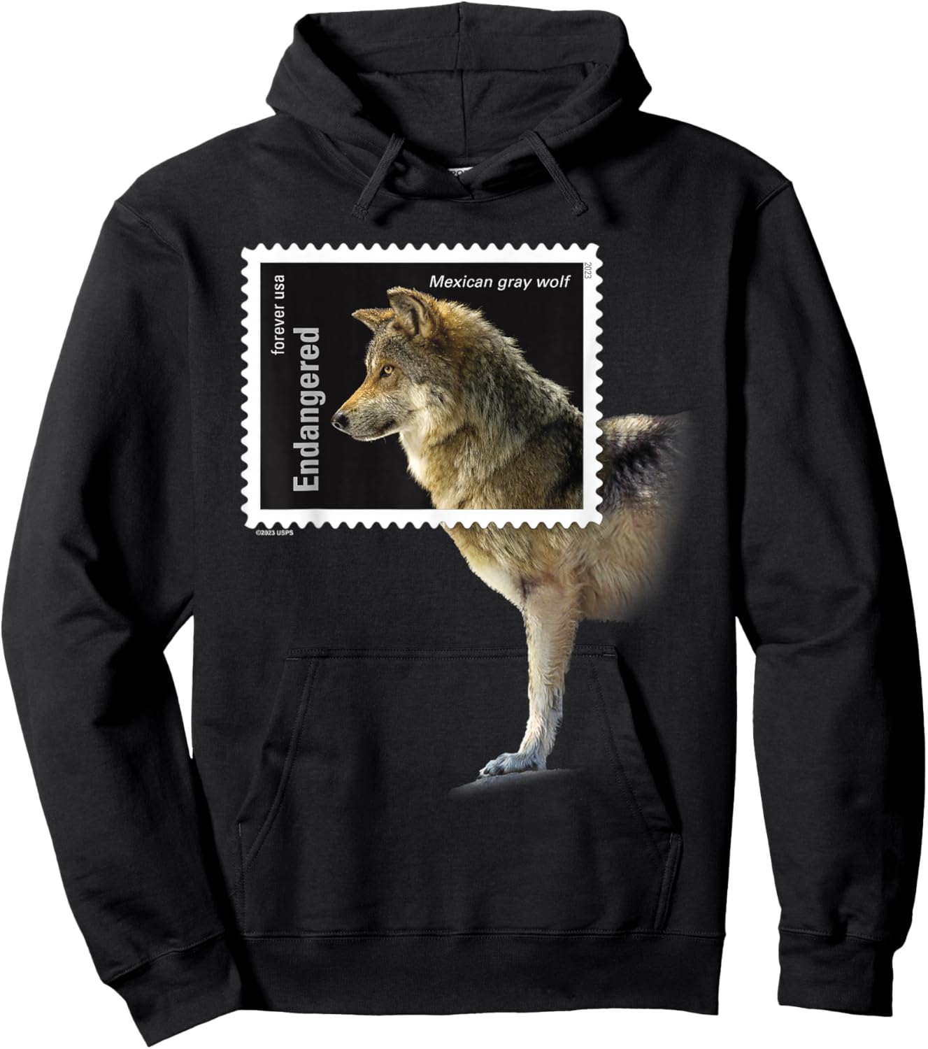 USPS Endangered Species Stamp Framed Mexican Gray Wolf Hoodie - Hoodie | Black