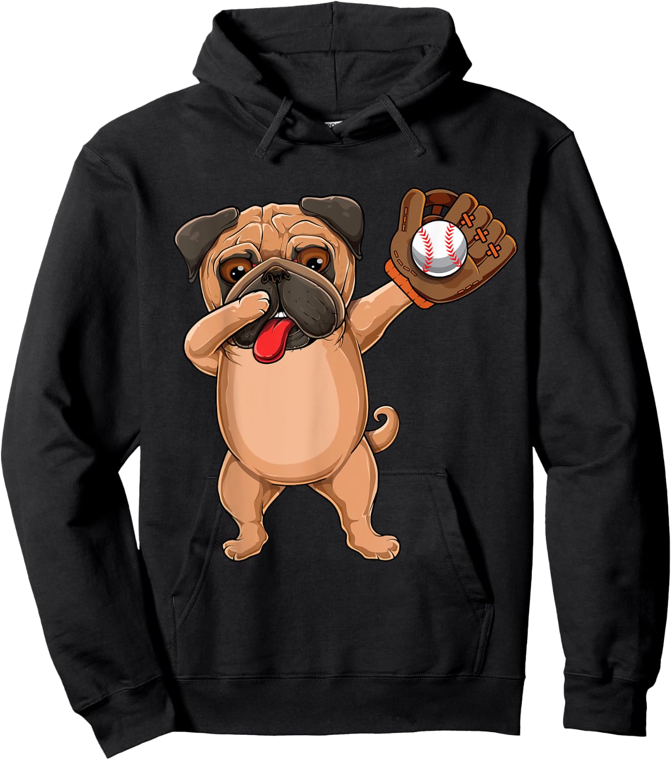 Dabbing Cute Baseball pr Softball Pug dog breed- Dab Men Women Girls Kids Hoodie - Hoodie | Black