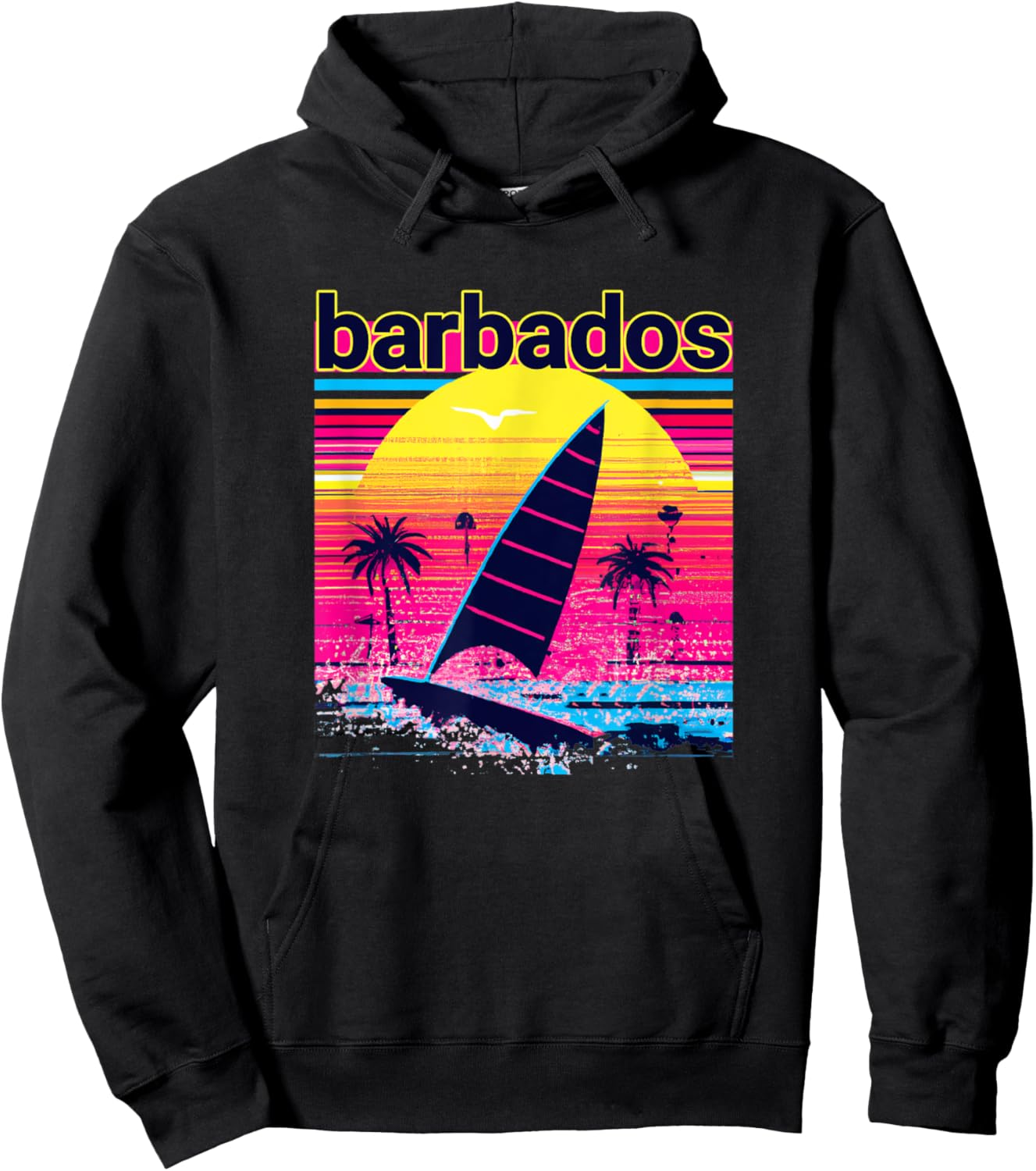 Barbados Retro 80s Style Souvenir Beach Hoodie - Hoodie | Black