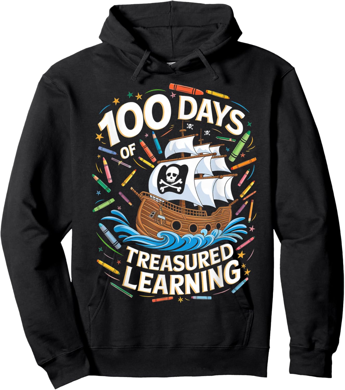100 Days of School Boys Teacher 100th Day Pirate Outfit Hoodie - Hoodie | Black
