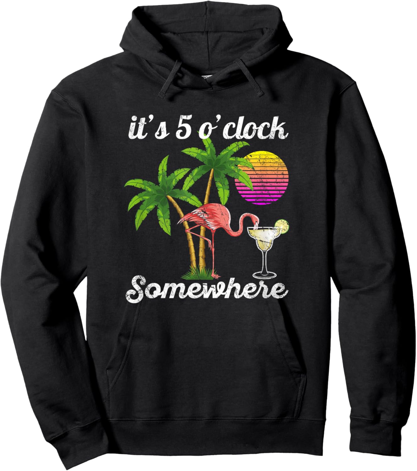 it's 5 o'clock somewhere. Tropical Flamingo margarita Hoodie - Hoodie | Black