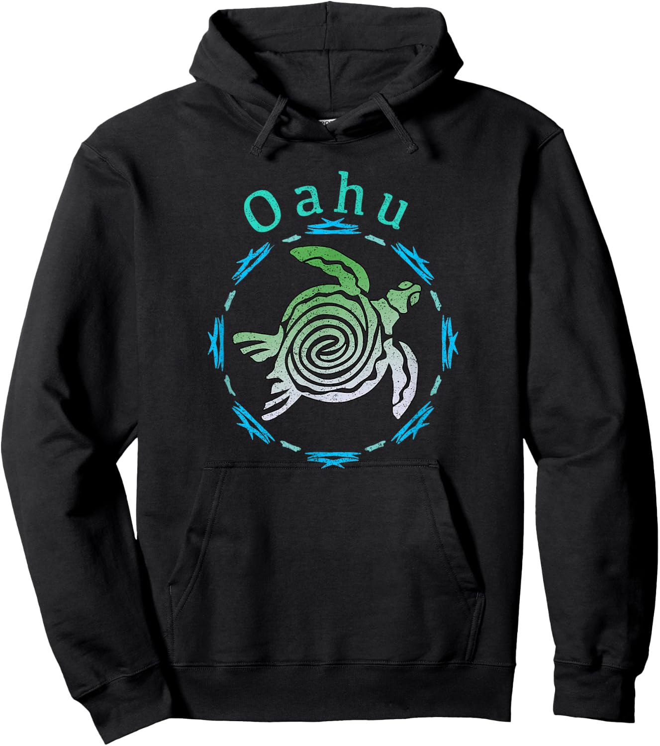 Vintage Oahu Travel Shirts And Apparel Oahu Vintage Tribal Turtle Blue -Adults Classic Fit Short Sleeve Small Hoodie - Hoodie | Black