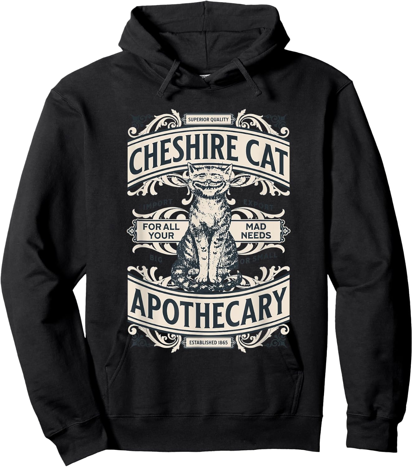 Cheshire Cat - Alice in Wonderland Vintage Book Design Hoodie - Hoodie | Black