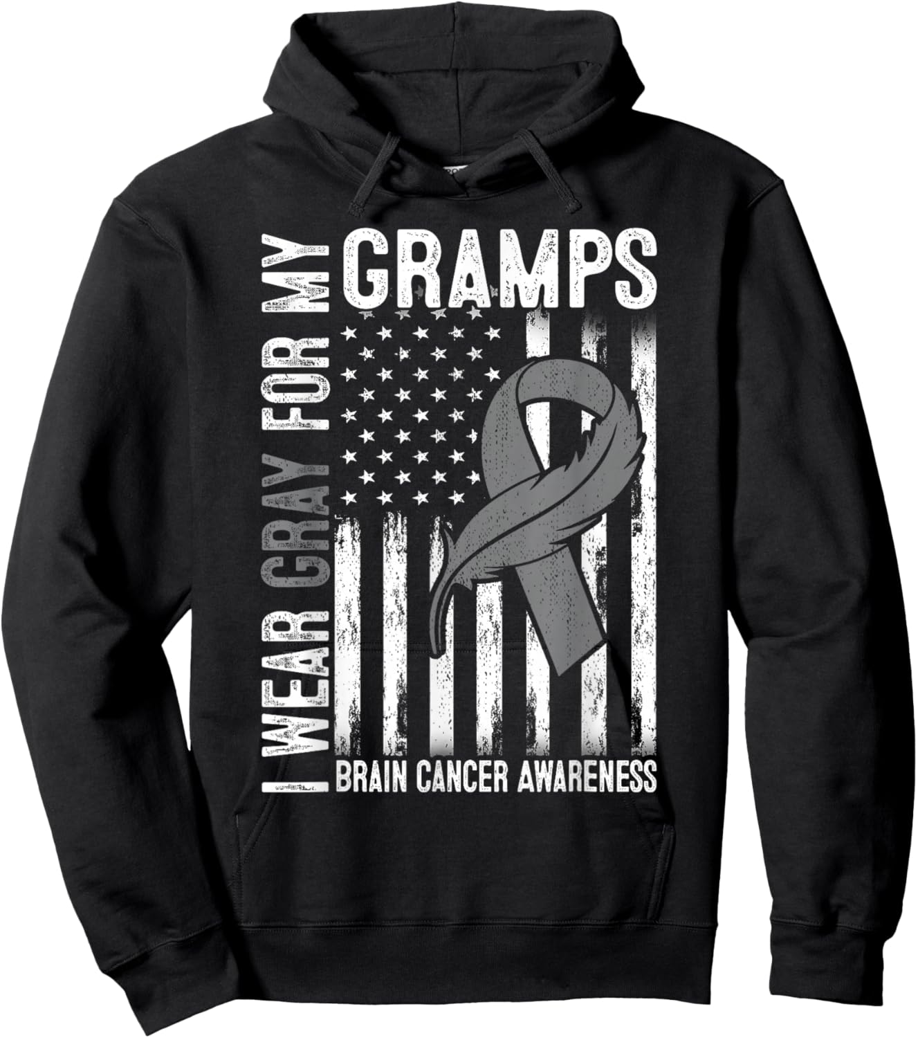 I Wear Gray For My Gramps Brain Cancer Awareness Flag Hoodie - Hoodie | Black