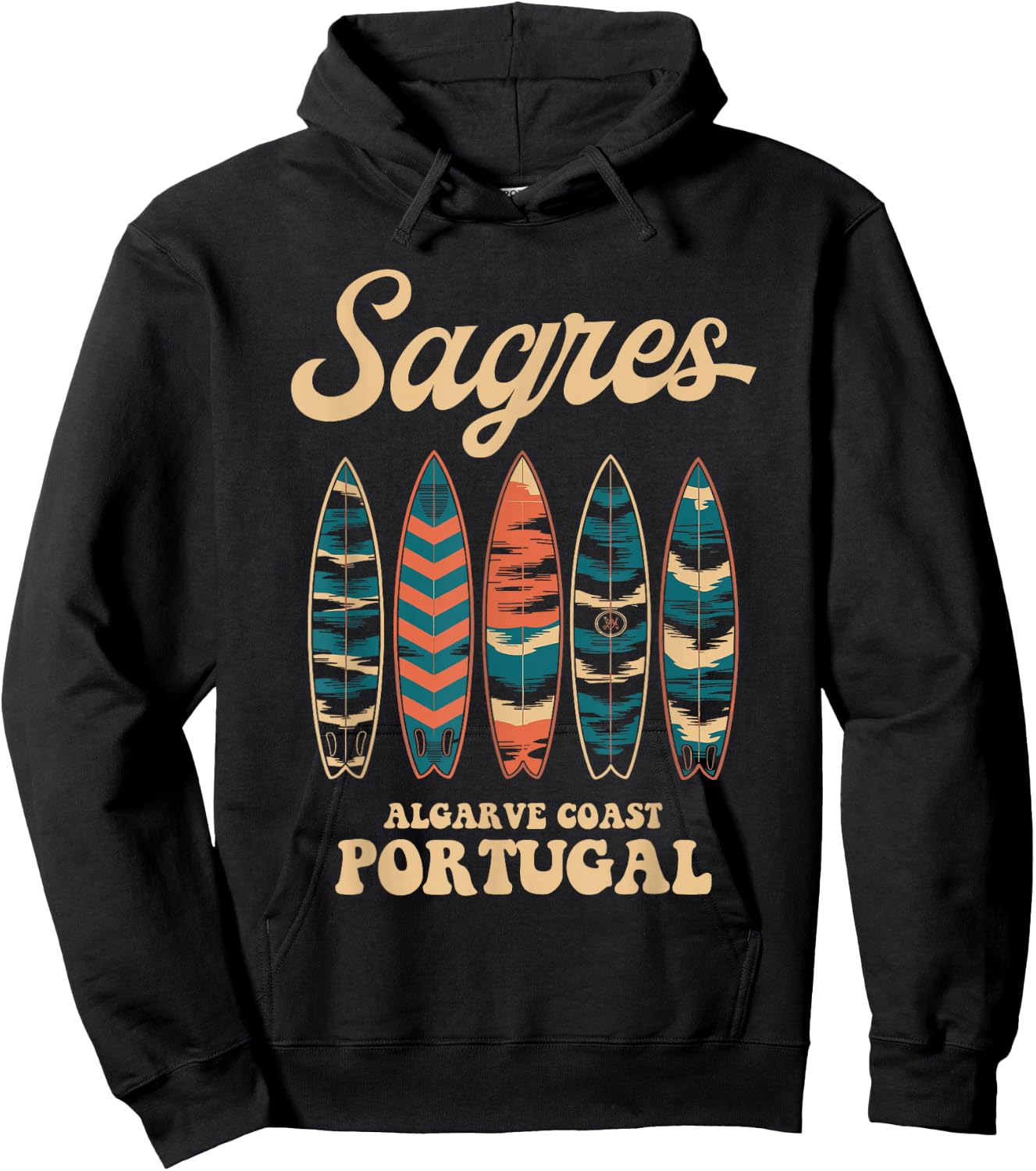 Sagres Algarve Coast Portugal Surfboard Surfing Souvenir Hoodie - Hoodie | Black