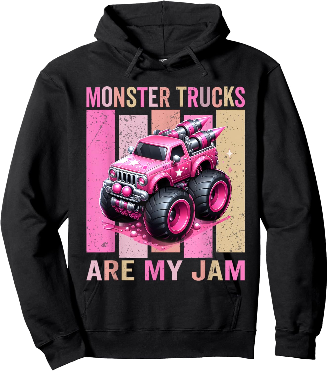 Pink Toddler Girl Monster Trucks Are My Jam Girls Hoodie - Hoodie | Black