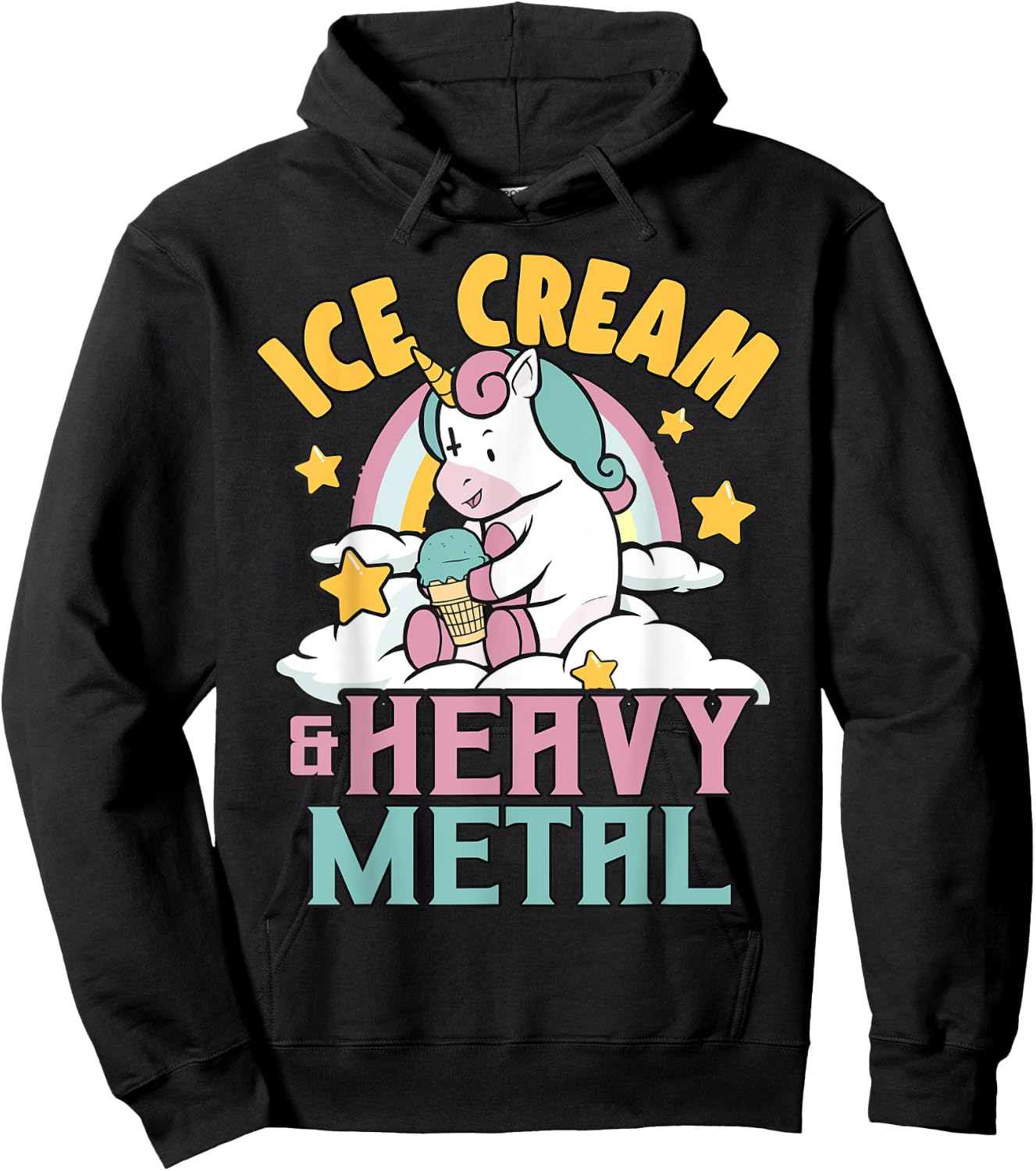 Ice Cream & Heavy Metal Unicorn Metal Rainbow Death Metal Men Women Kids Hoodie - Hoodie | Black