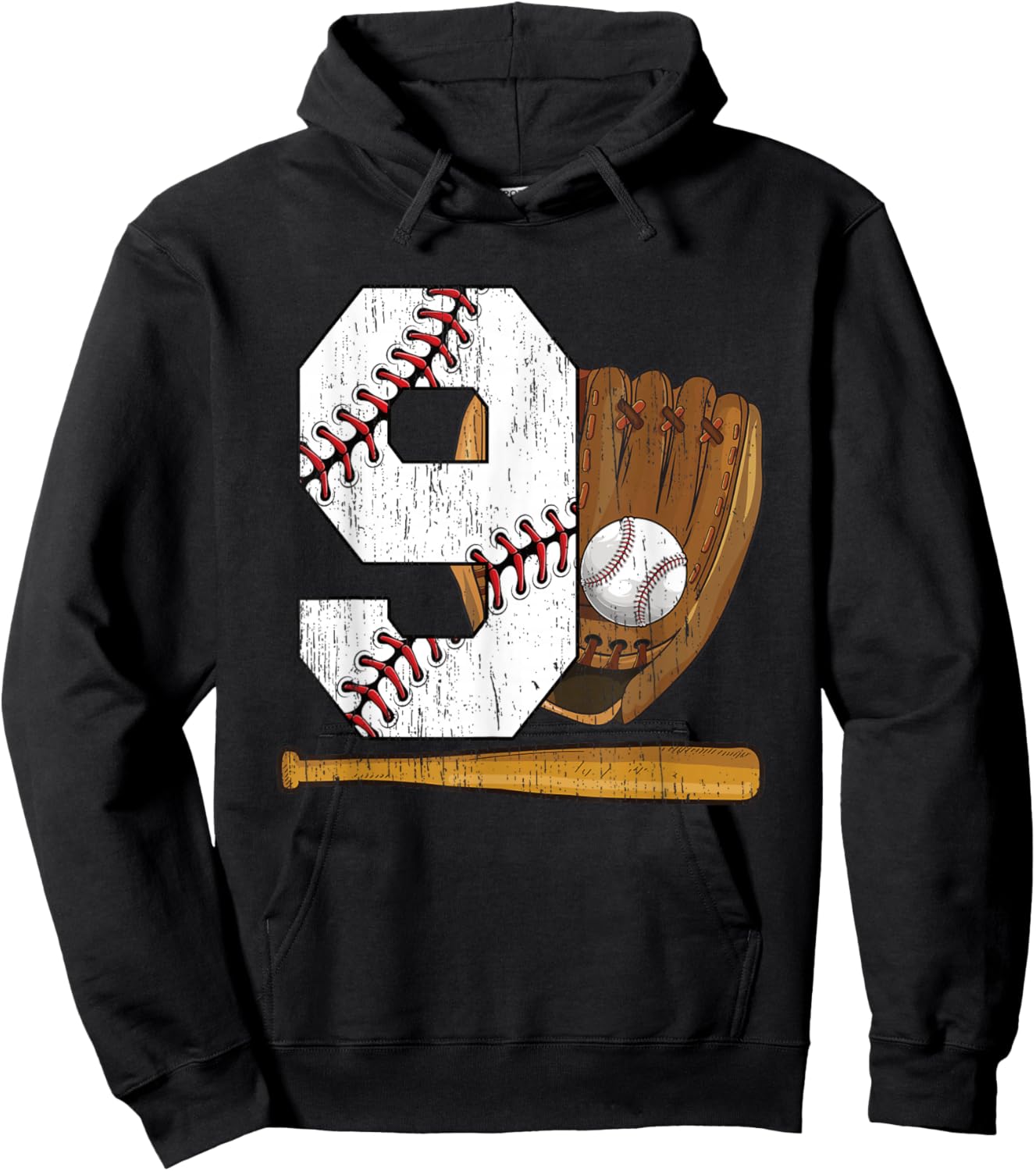 9th Birthday Baseball Boy Nine Year Old Baseball Player Hoodie - Hoodie | Black