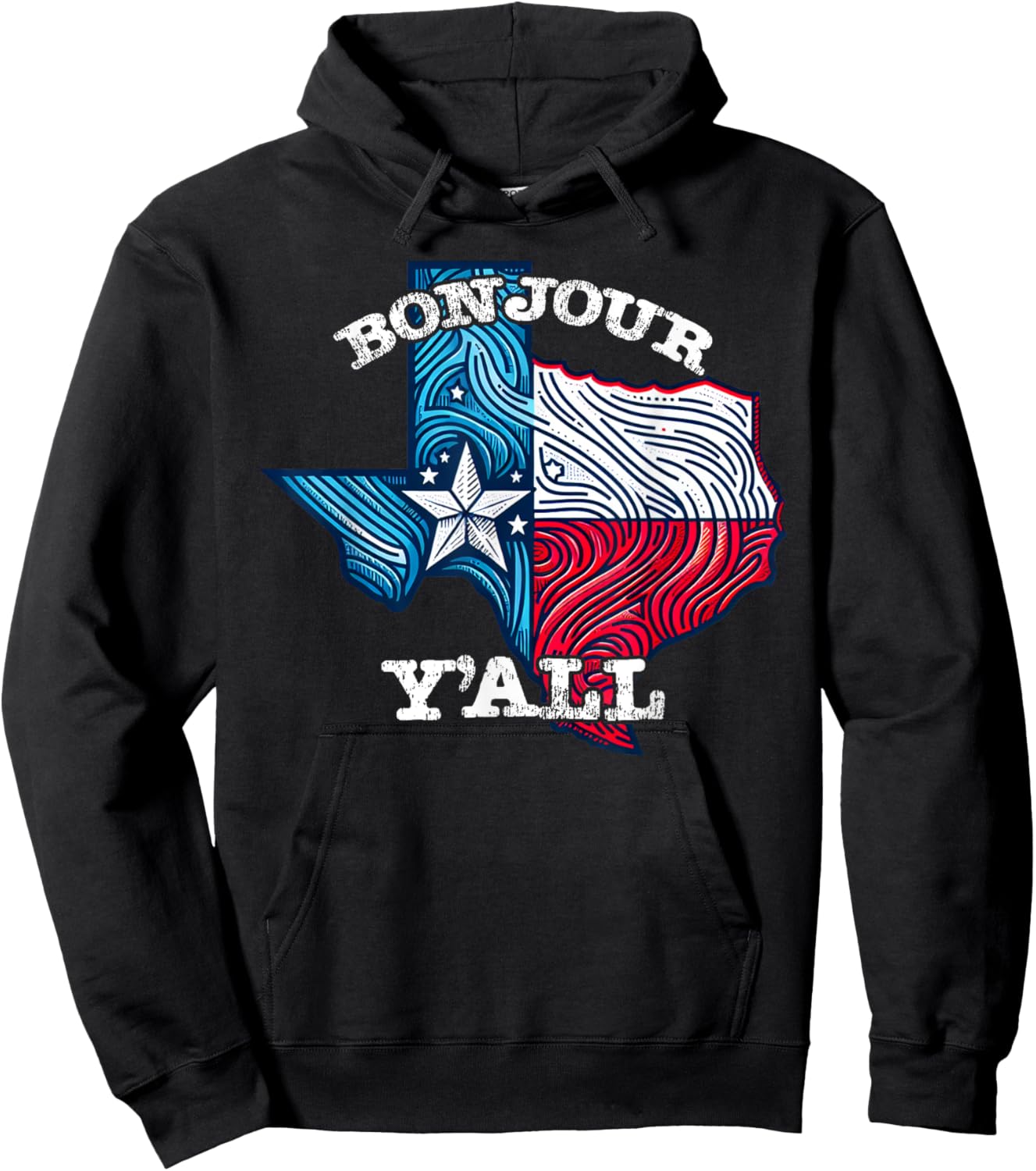 Bonjour Y'all! Texas French Mix Flag Cowboy Funny Hoodie - Hoodie | Black