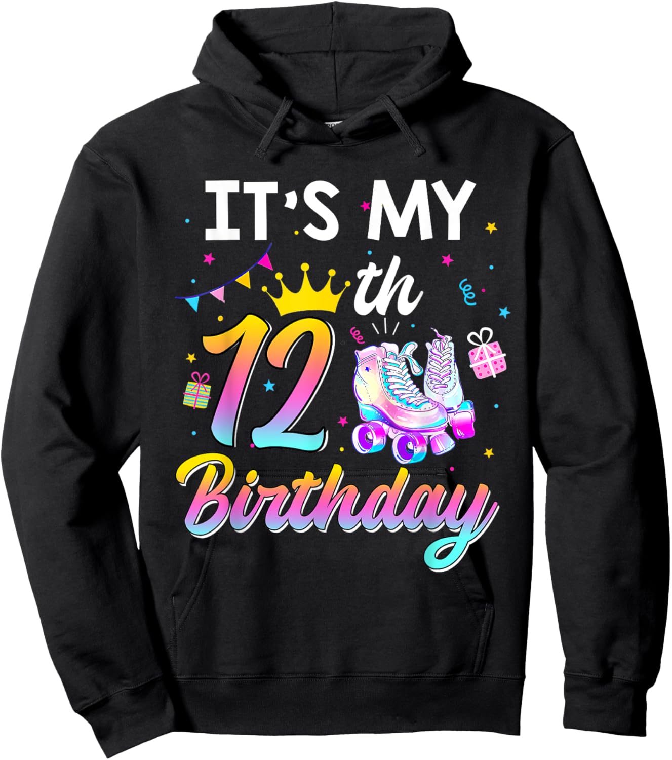 Roller Skate It's My 12th Birthday 12 Year Old Girl Party Hoodie - Hoodie | Black