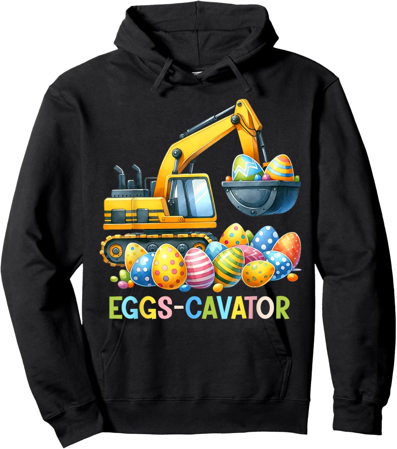 Eggscavator Easter Egg Hunt Construction Trucks Toddler Boys Hoodie - Hoodie | Black