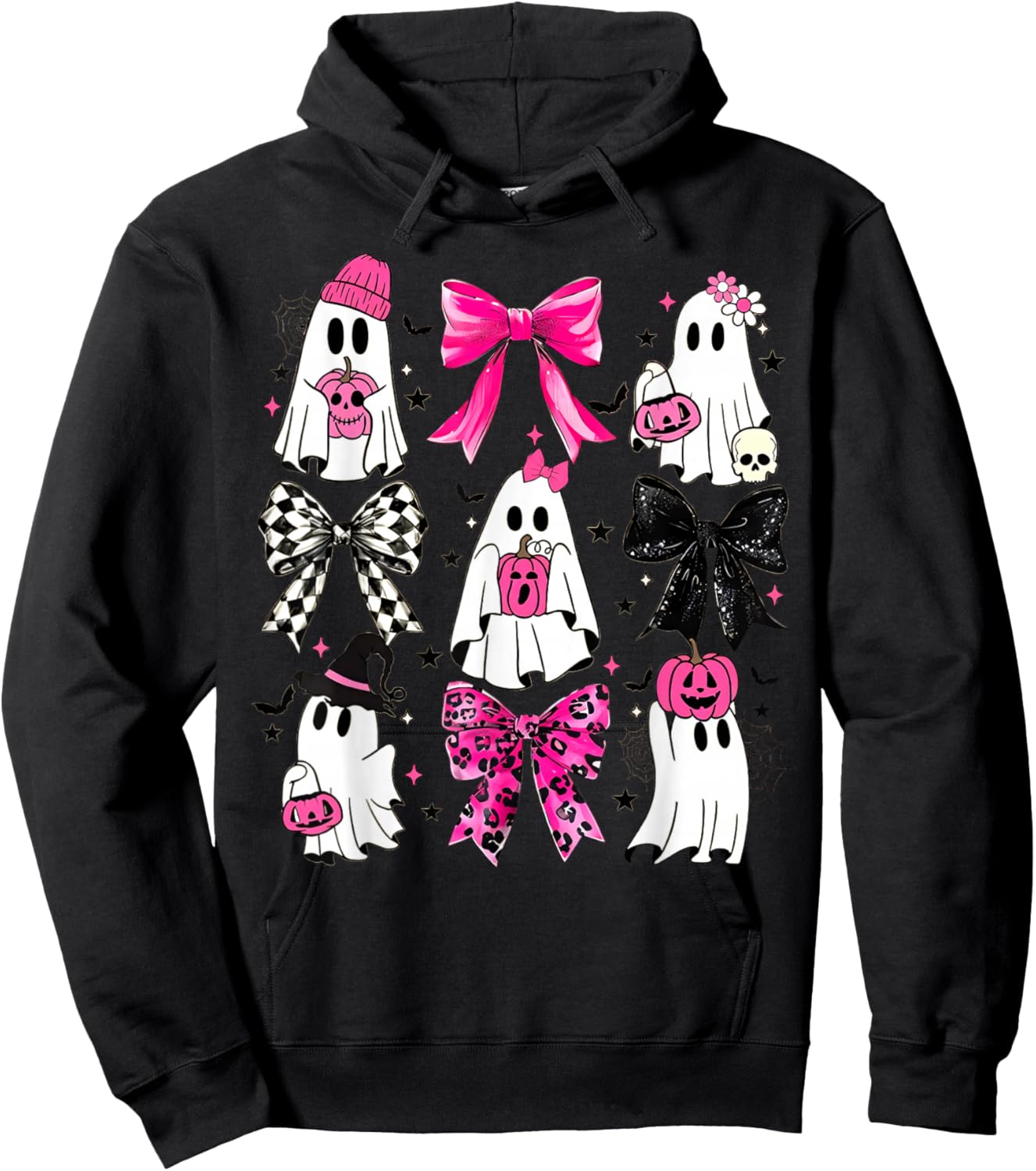 Cute Ghost Coquette Aesthetic Pink Bows Spooky Season Girl Hoodie - Hoodie | Black