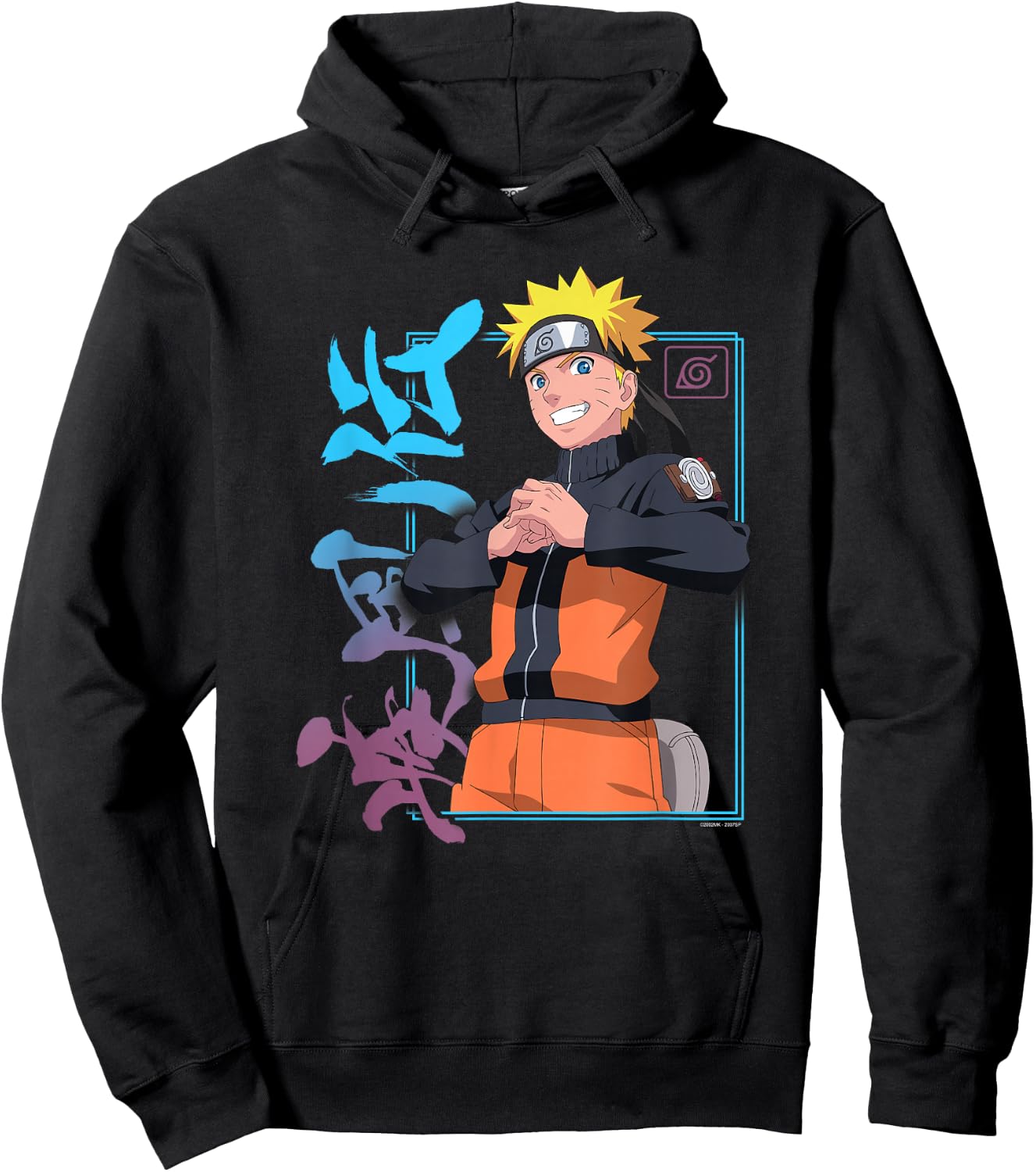 Naruto Shippuden Naruto Kanji Frame Colorful Anime Hoodie - Hoodie | Black
