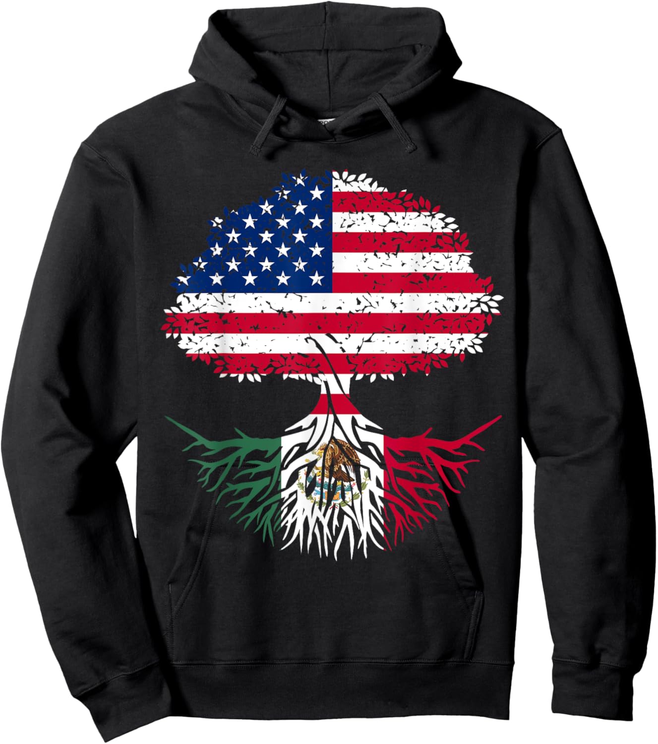 Mexican Roots American Grown Tree Flag Gift Hoodie - Hoodie | Black