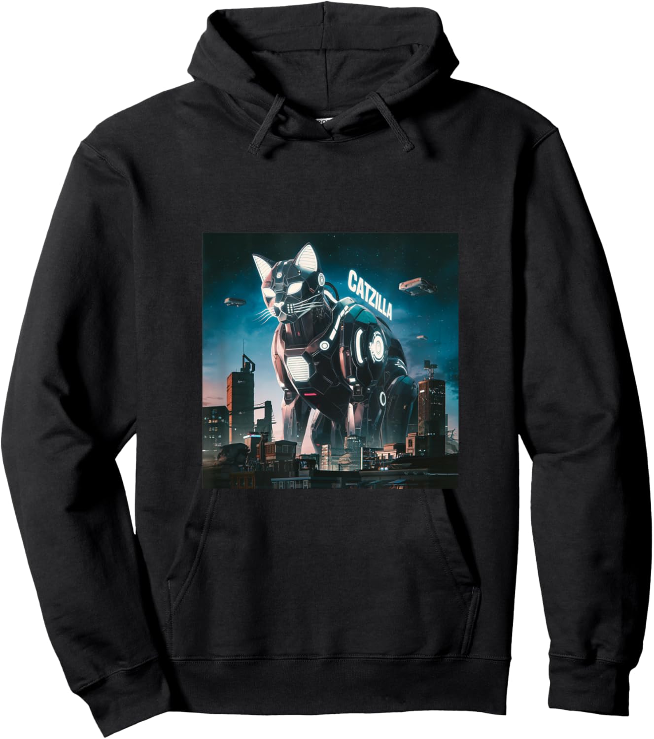 Catzilla Cyber Cat – Futuristic Robot Feline Catzilla Women Kids Hoodie - Hoodie | Black