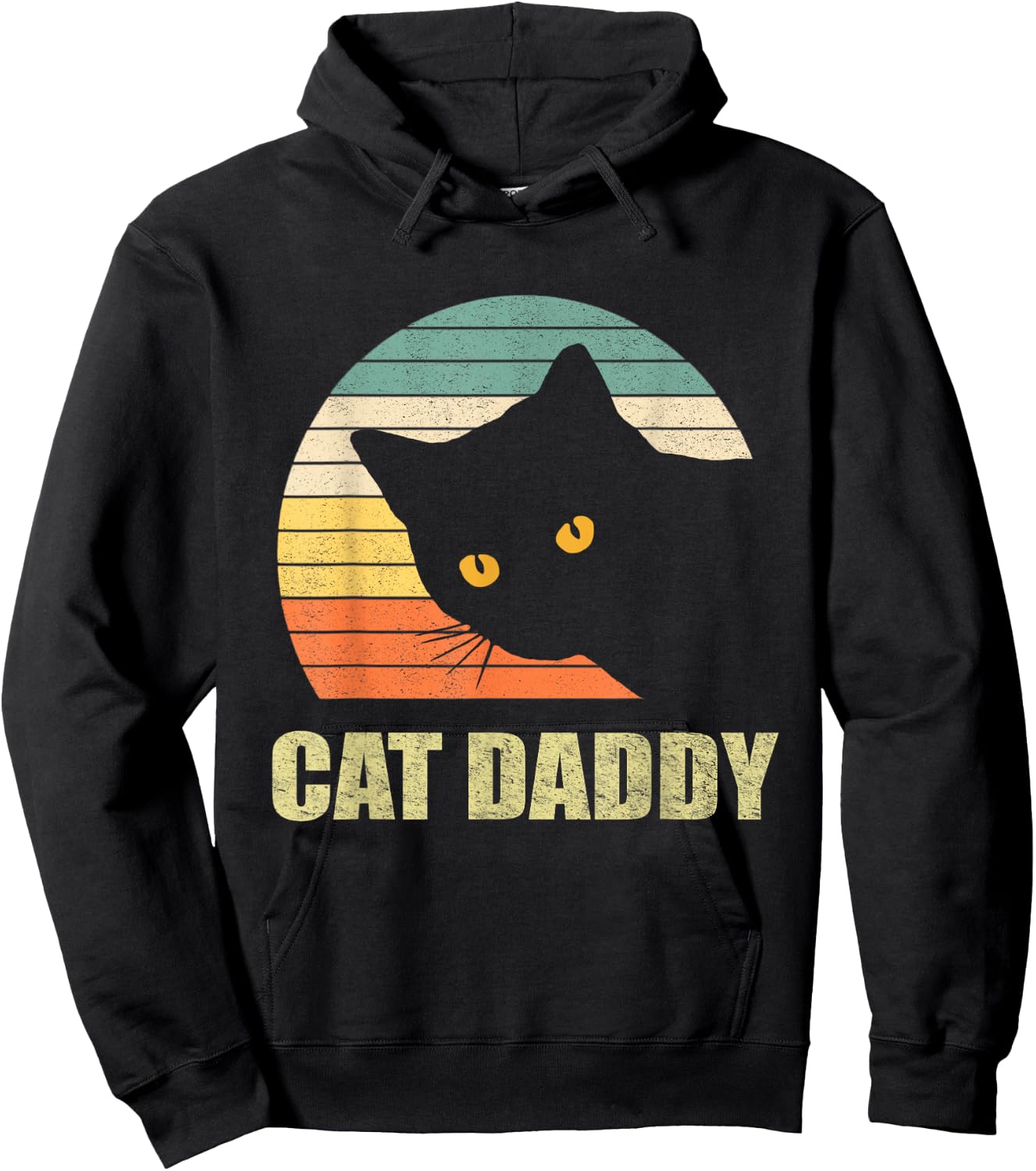 Cat Daddy Vintage Eighties Style Cat Retro Distressed Hoodie - Hoodie | Black