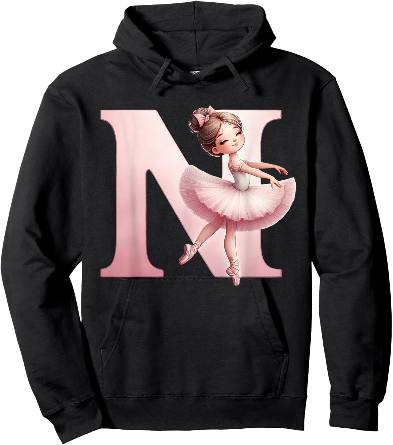 Ballerina Girl Dancing Name First Letter N Girly Tutu Ballet Hoodie - Hoodie | Black