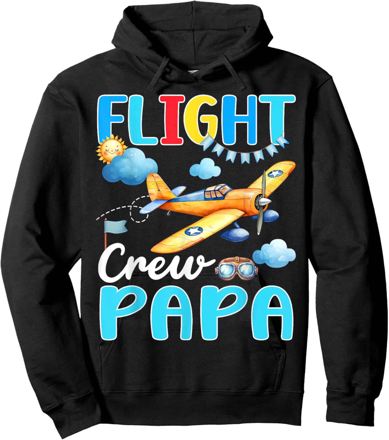 Flight Crew Papa Birthday Squad Airplane Matching Family Hoodie - Hoodie | Black