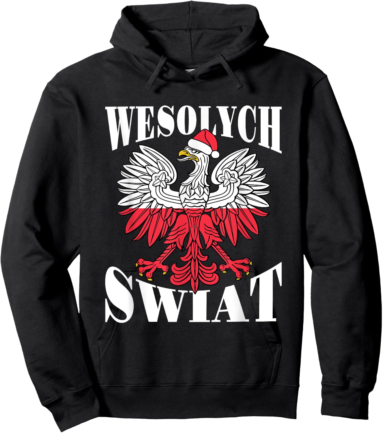 Wesolych Swiat Polish Christmas Eagle Santa Hat Hoodie - Hoodie | Black