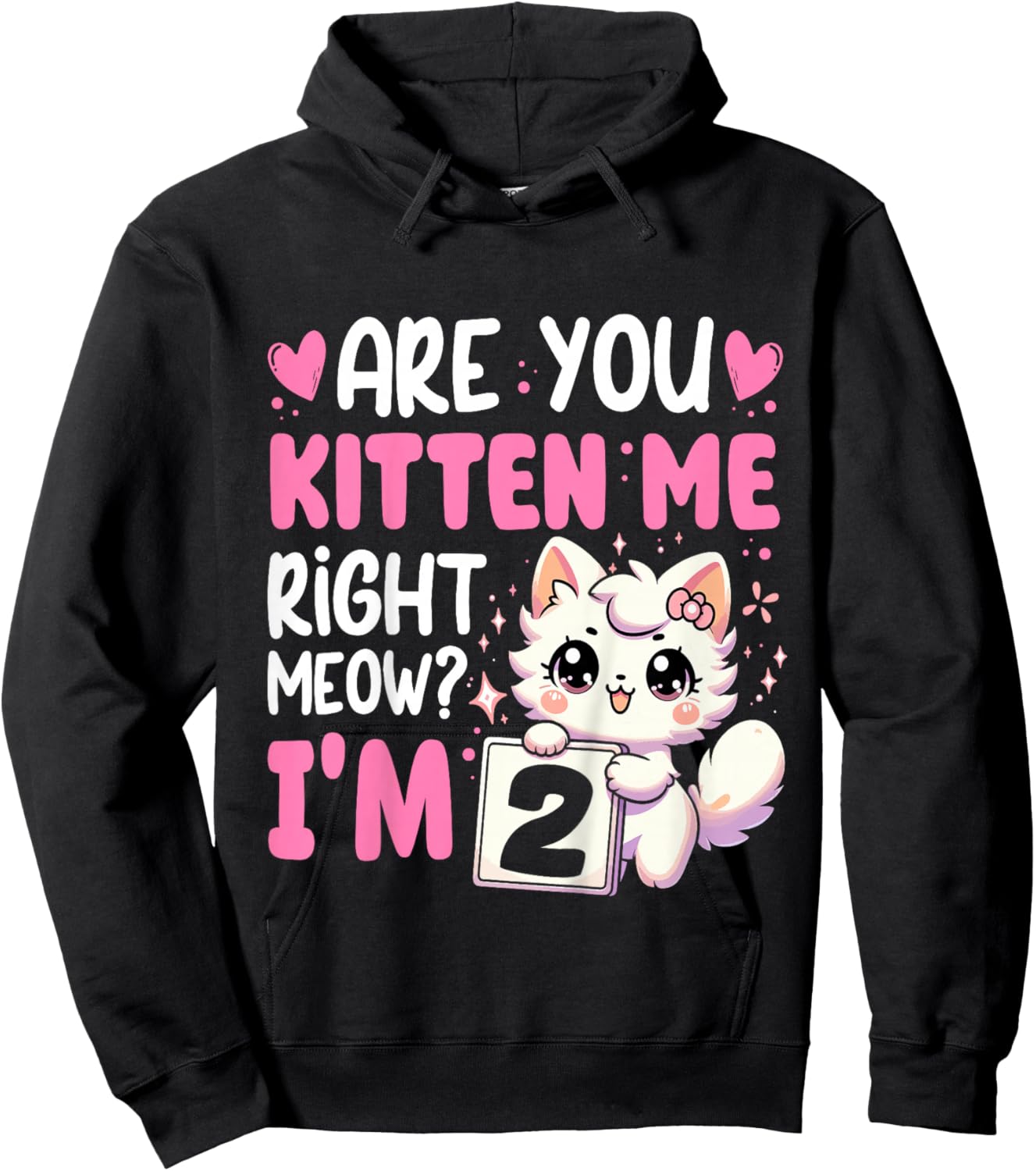 2nd Birthday Shirt Girl 2yr Two 2 Year Old Kitten Cat Bday Hoodie - Hoodie | Black