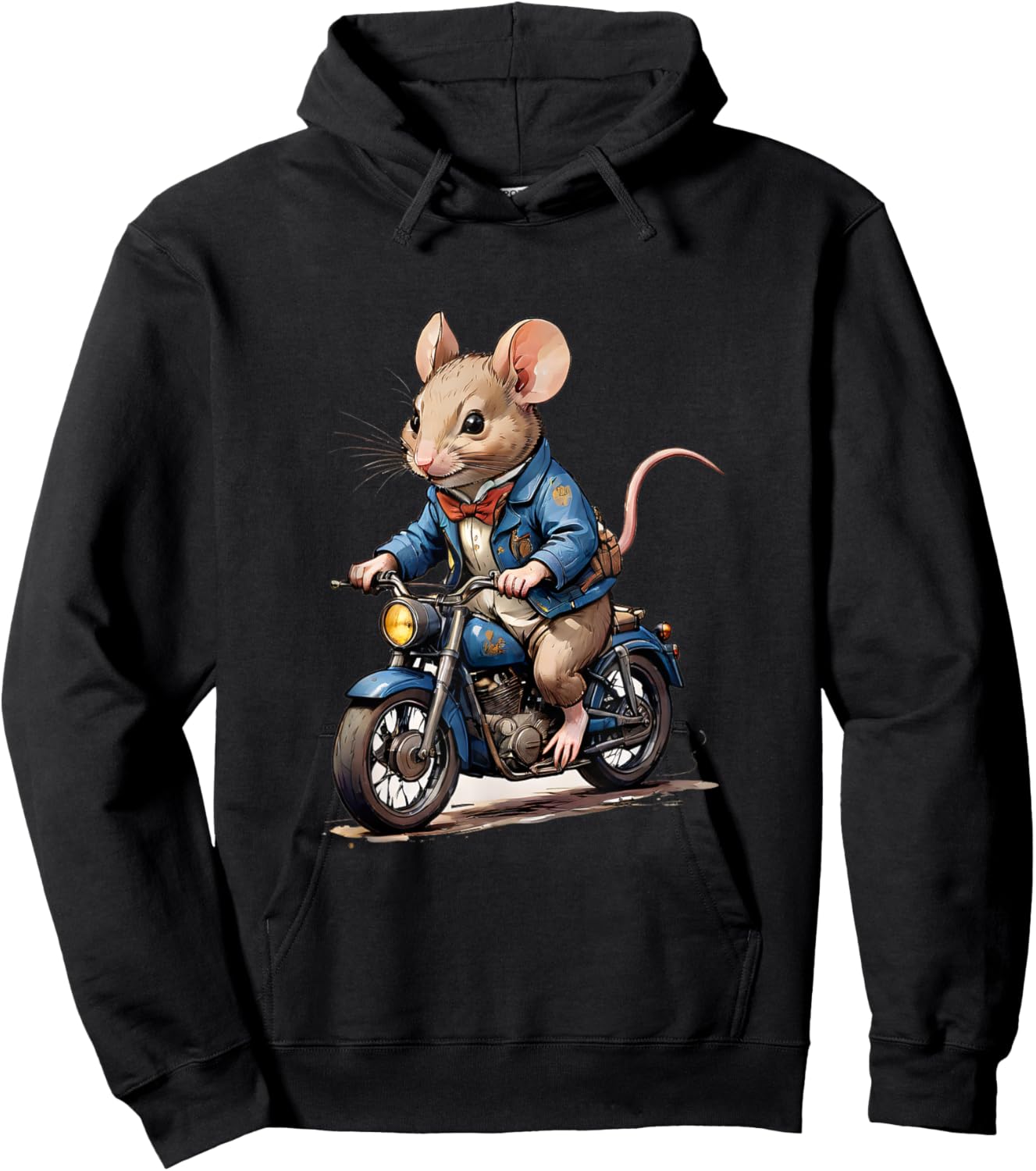 Highway Hero: Mouse on a Motorcycle Hoodie - Hoodie | Black