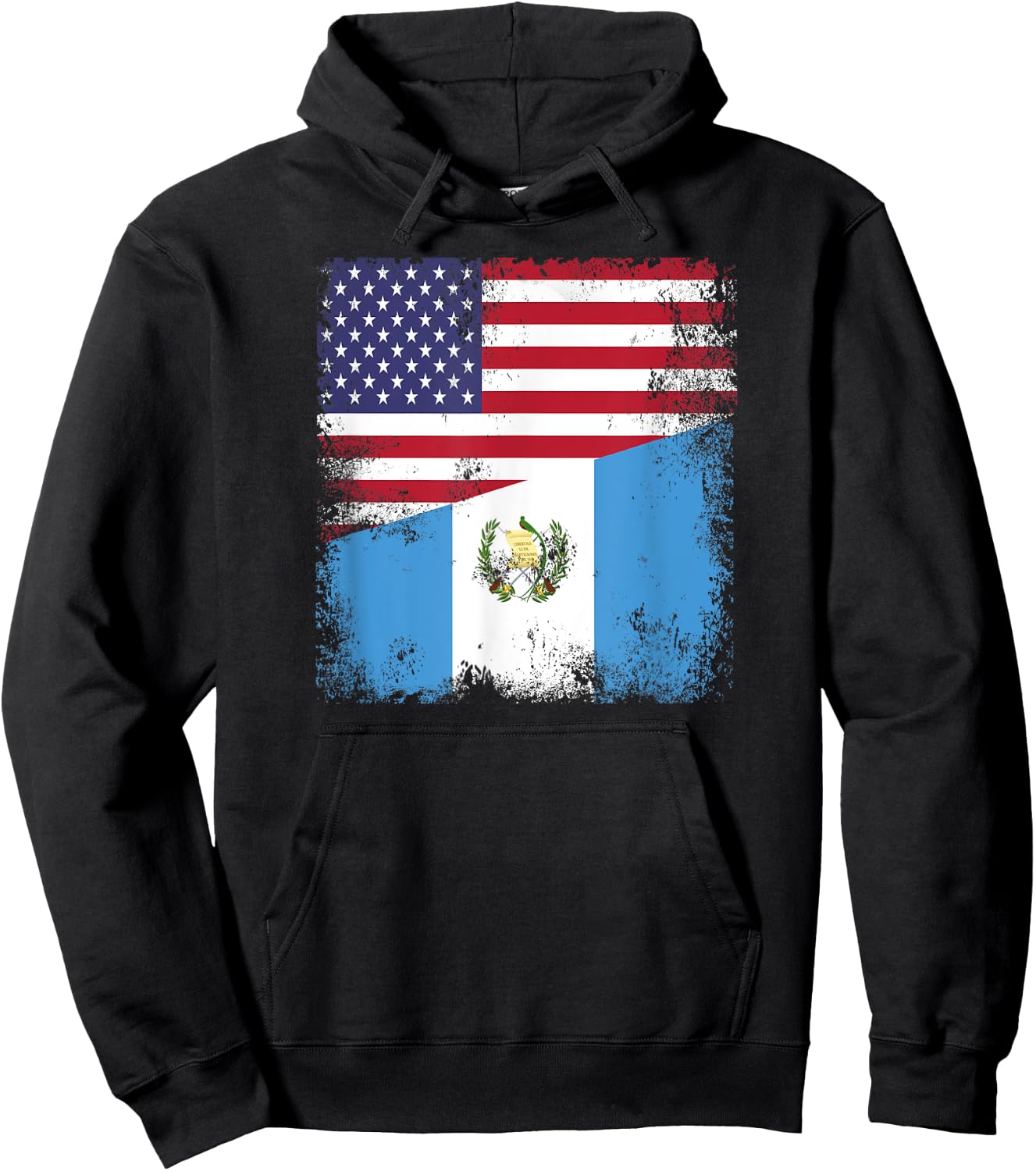 Half Guatemalan Flag | Vintage Guatemala USA Gift Hoodie - Hoodie | Black