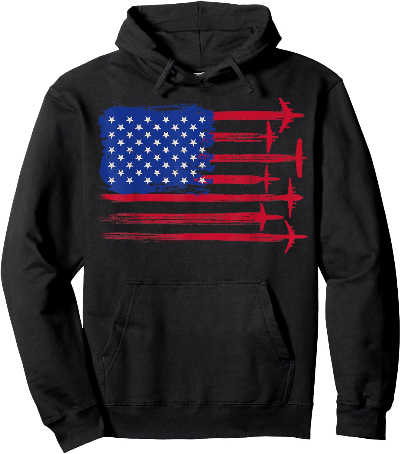 Pilot & Aircraft Mechanic Co. American Flag Airplane Pilot 4th of July Aviation - -Adults, Black, Short Sleeve, Classic Fit, Cotton 60% Polyester 40% Hoodie - Hoodie | Black