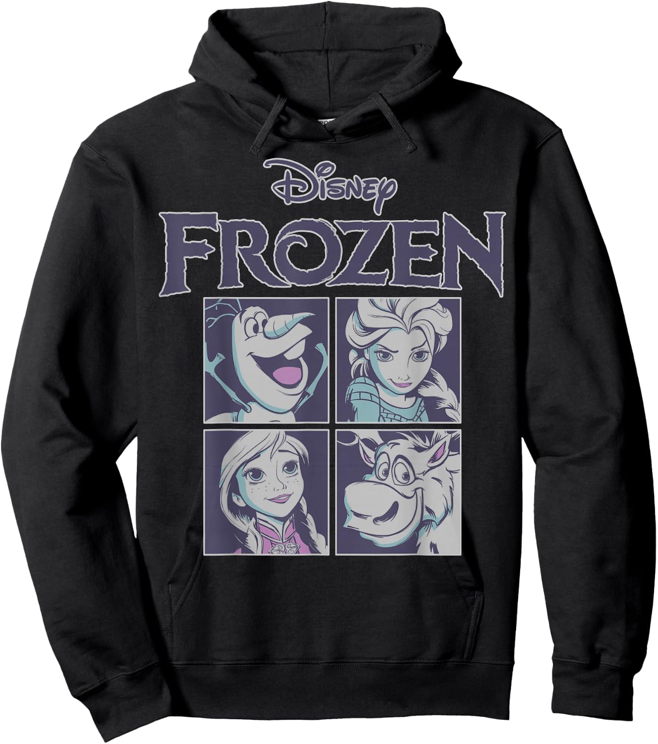 Disney Frozen Blue Hue Character Portrait Grid Panels Small Hoodie - Hoodie | Black