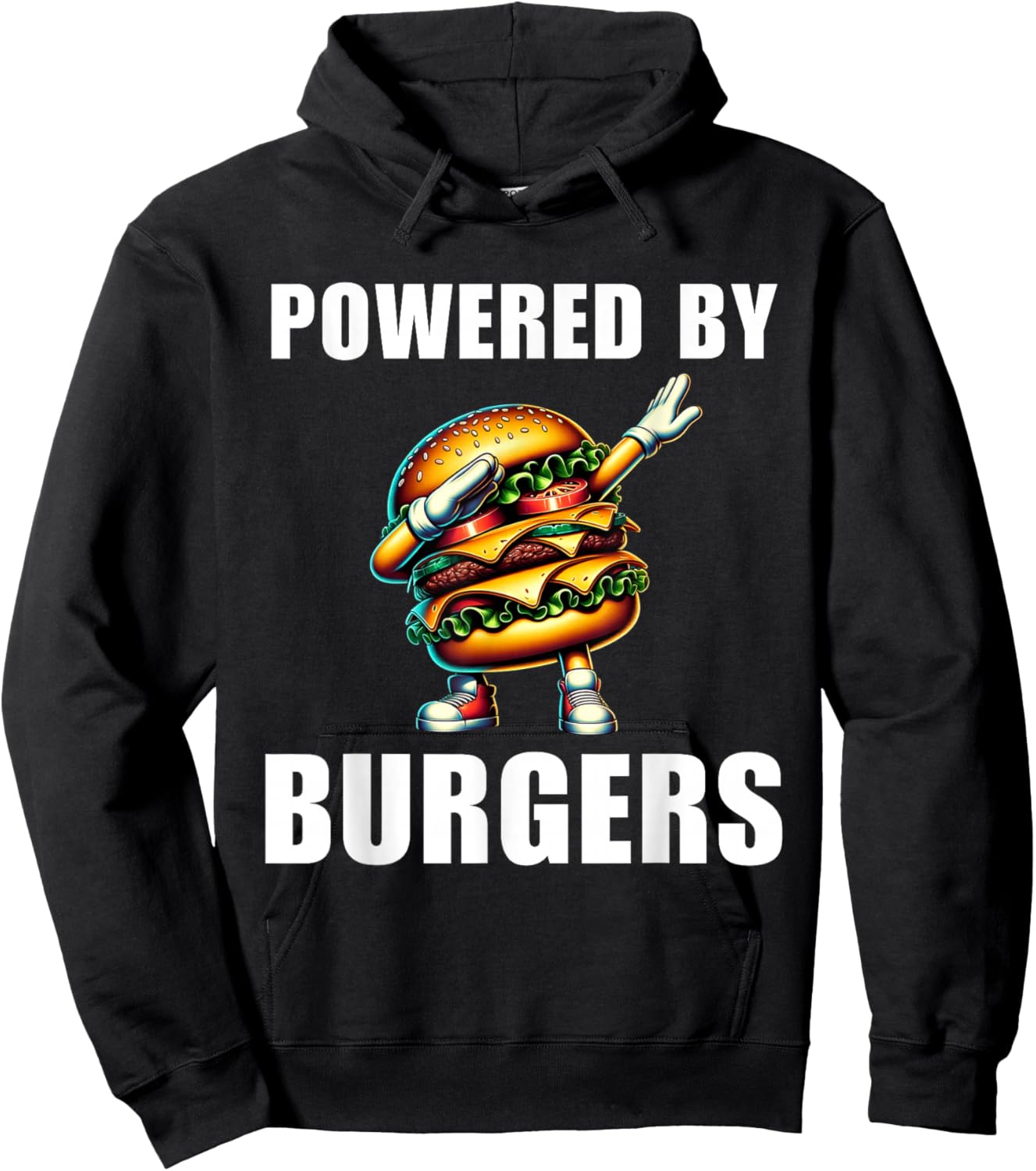 Powered By Burgers Funny Burger Hamburger Food Foodie Hoodie - Hoodie | Black